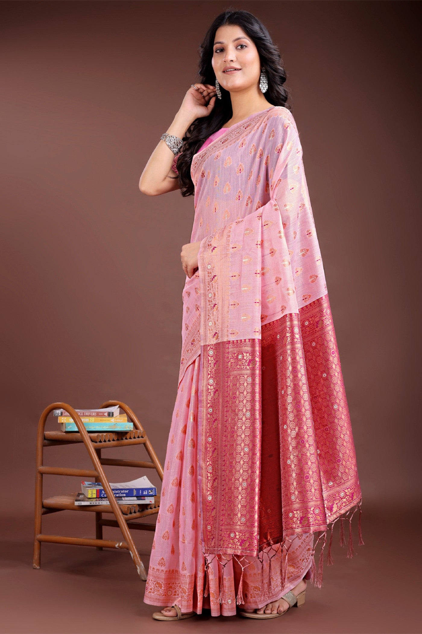 Buy MySilkLove New York Pink Linen Cotton Saree Online