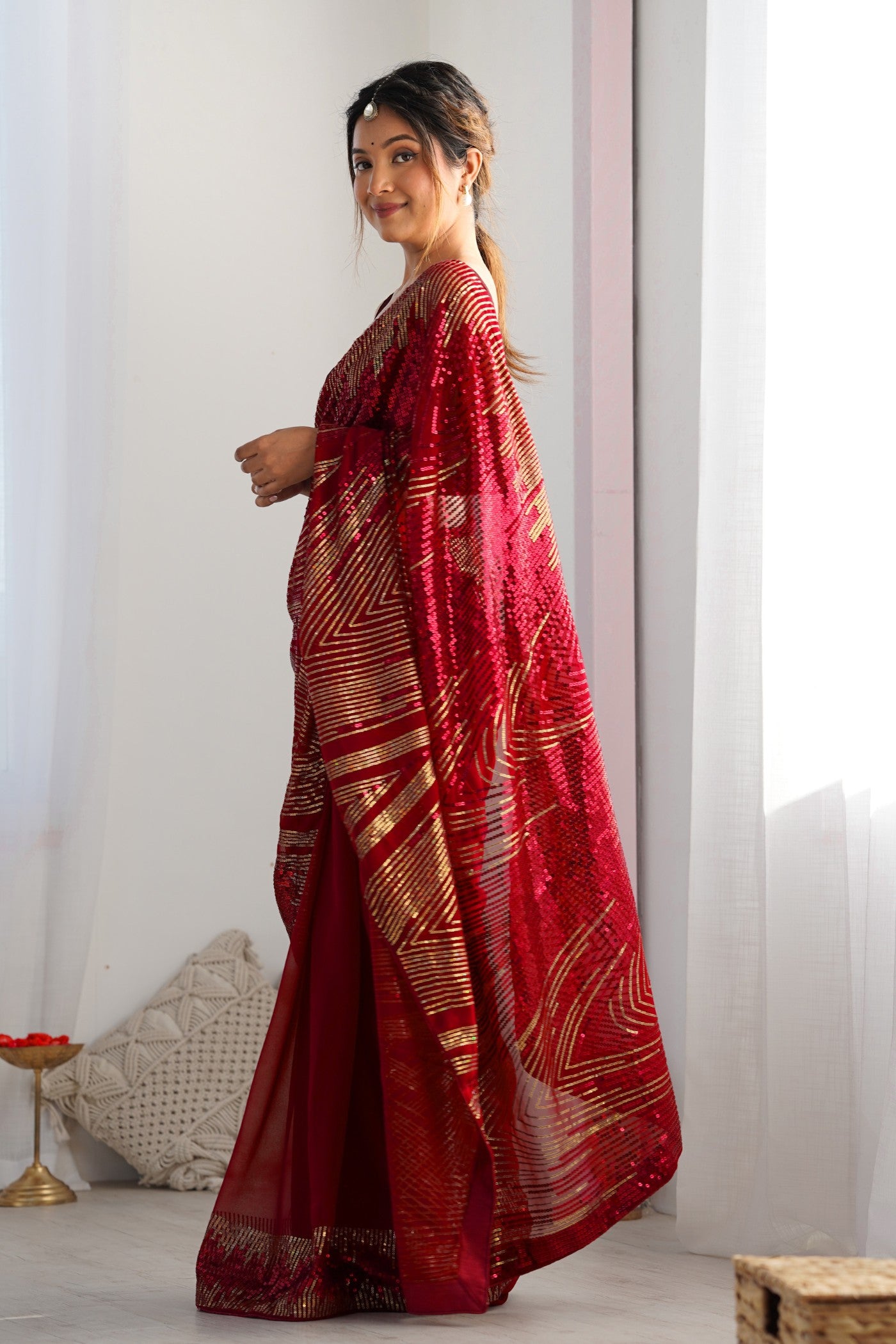 Buy MySilkLove Merlot Red Georgette Partywear Saree Online