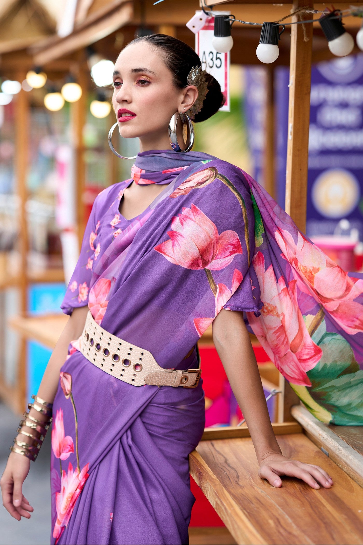 MySilkLove Wisteria Lavender Printed Georgette Saree