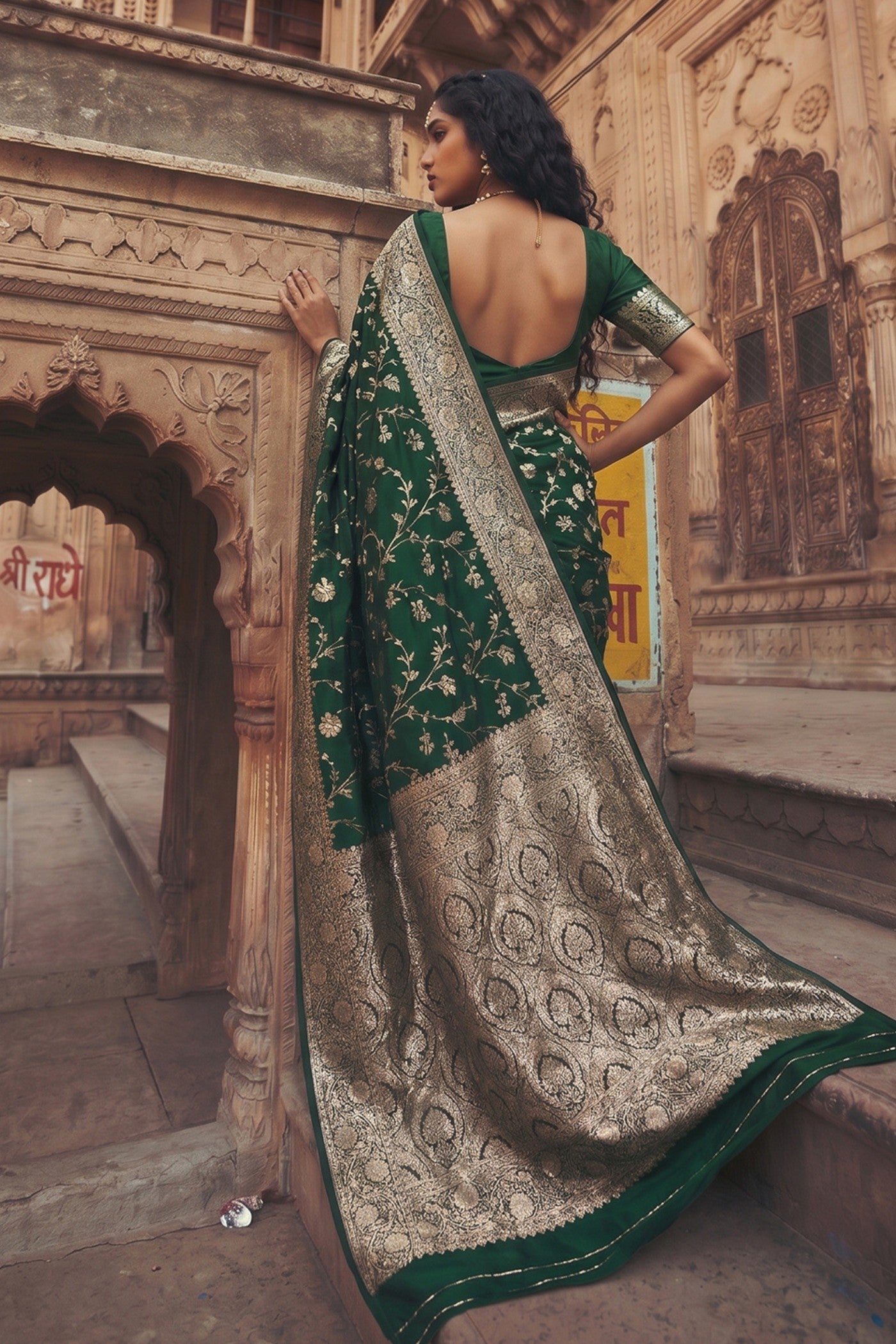 Buy MySilkLove Hunter Green Woven Banarasi Saree Online