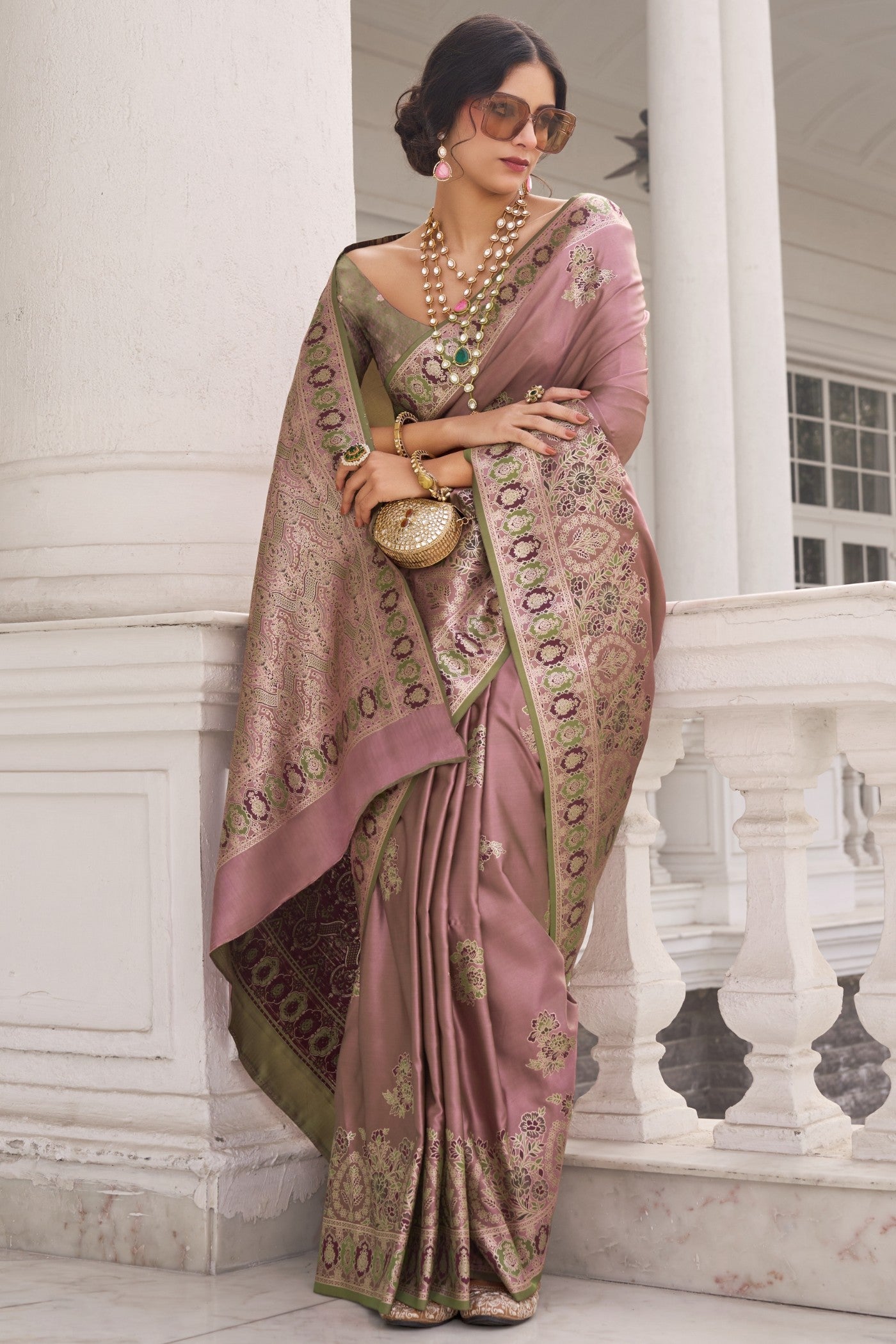 Buy MySilkLove Mauvelous Pink Woven Banarasi Saree Online