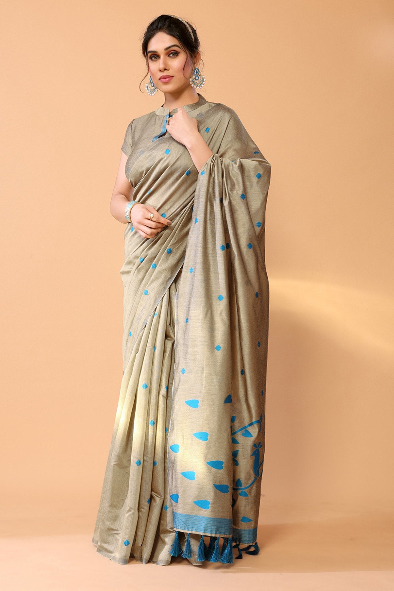 Buy MySilkLove Heathered Brown Woven Chanderi Cotton Saree Online