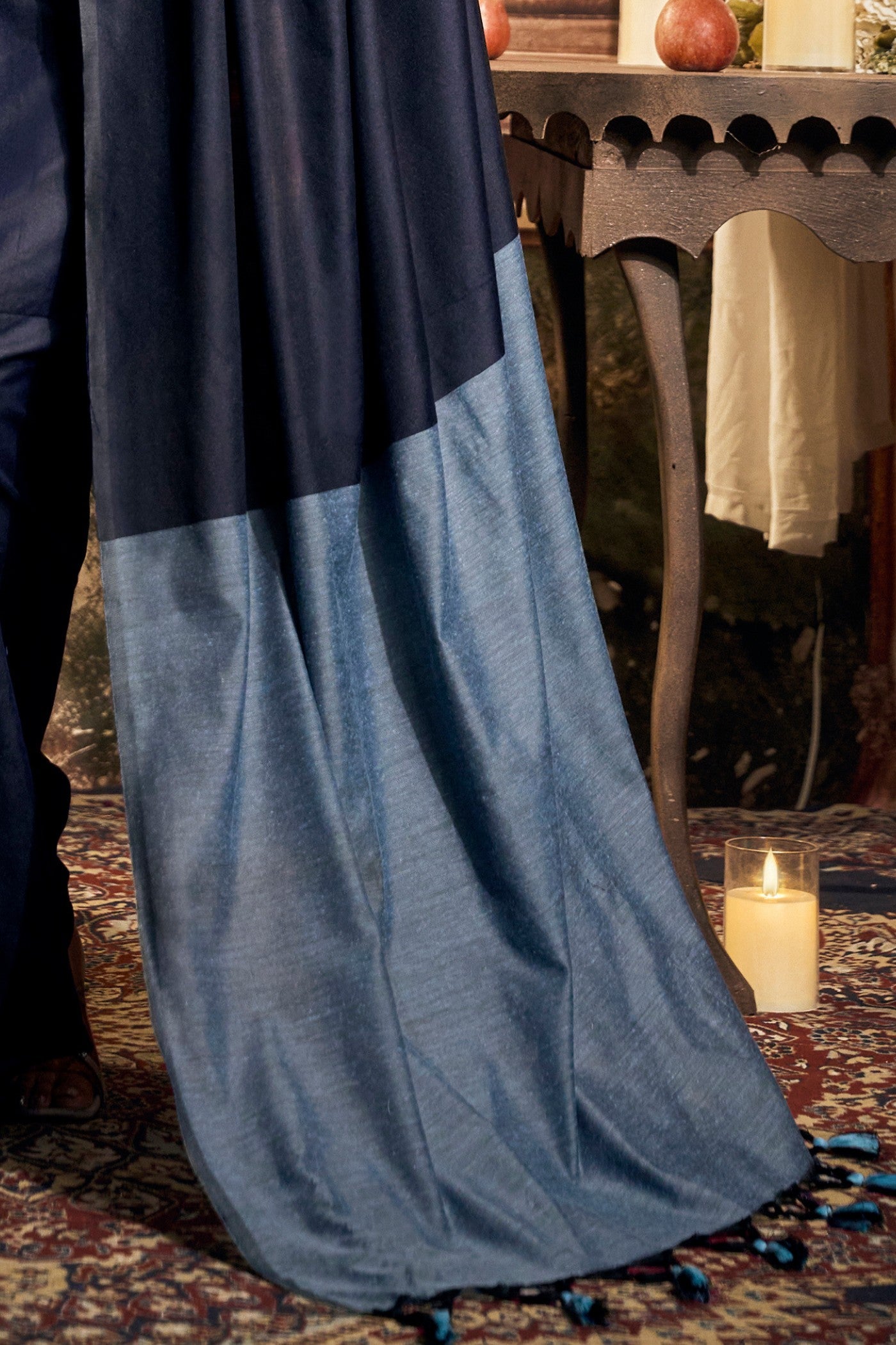 Buy MySilkLove French Blue Handloom Mul Mul Cotton Saree Online