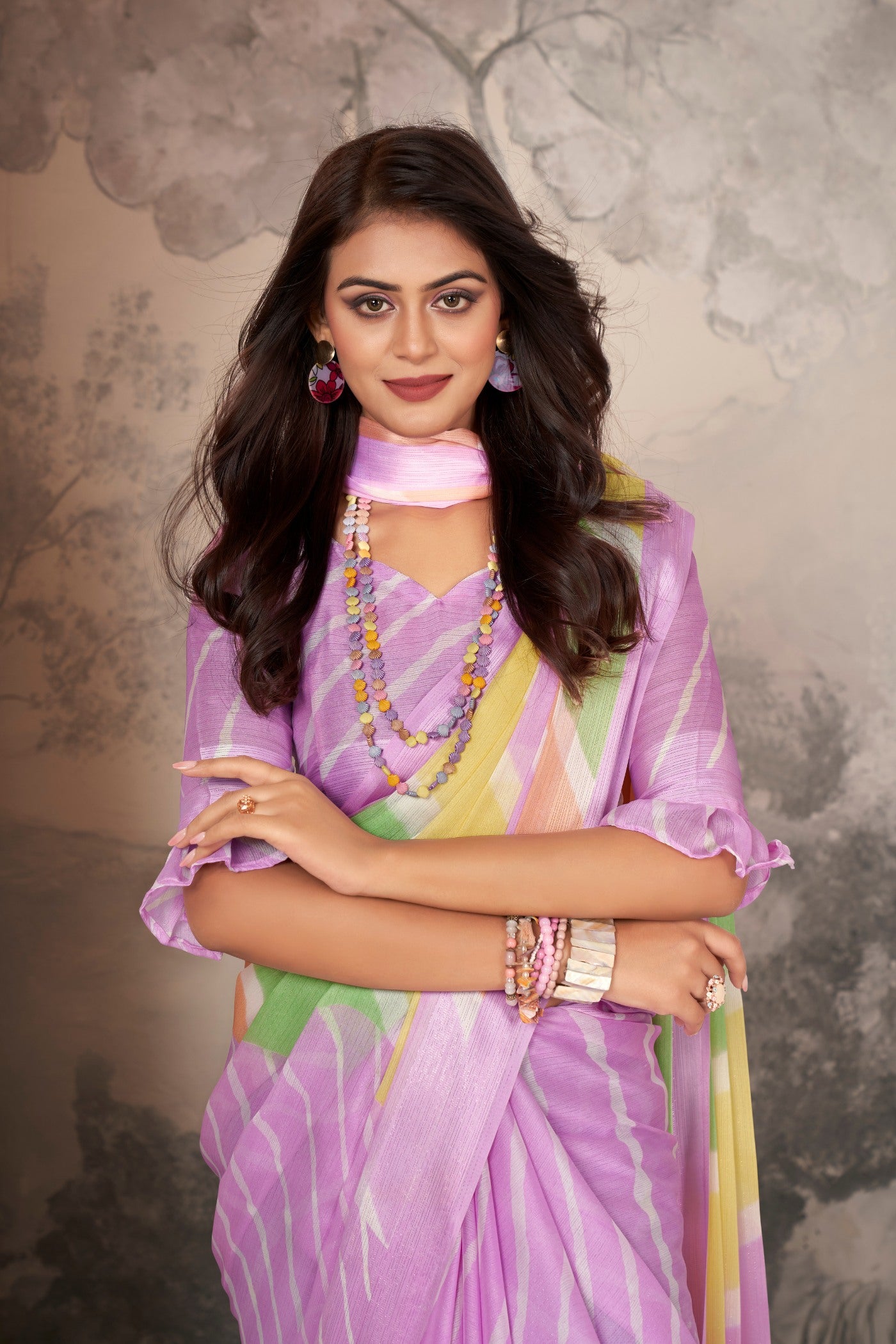 Buy MySilkLove Yardely Lavender Printed Satin Silk Saree Online