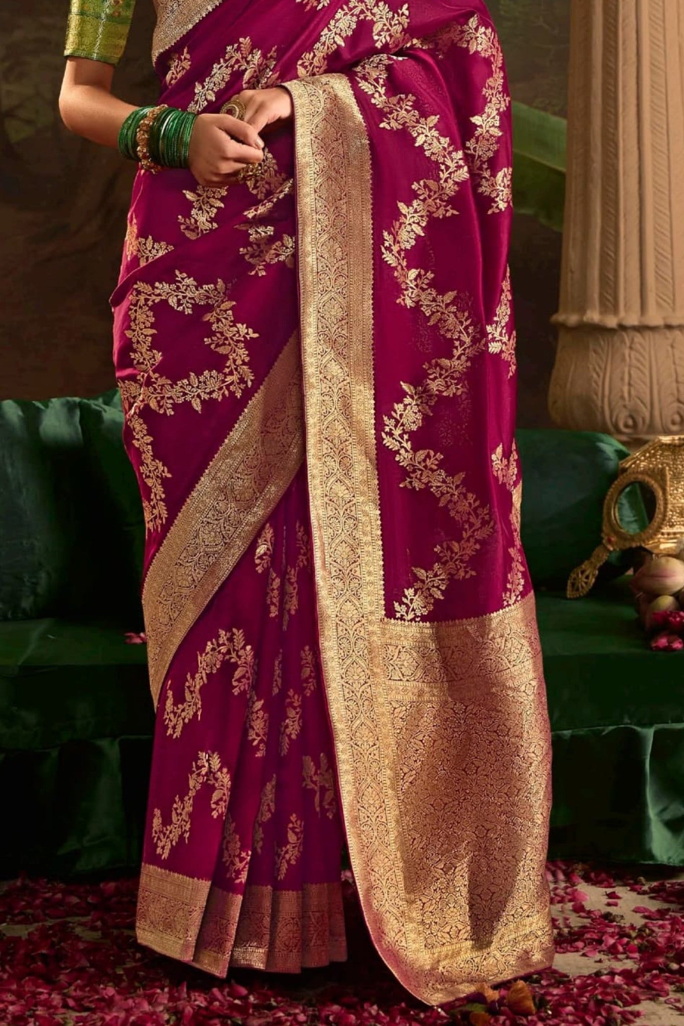 Buy MySilkLove Ruby Pink Designer Banarasi Dola Silk Saree Online