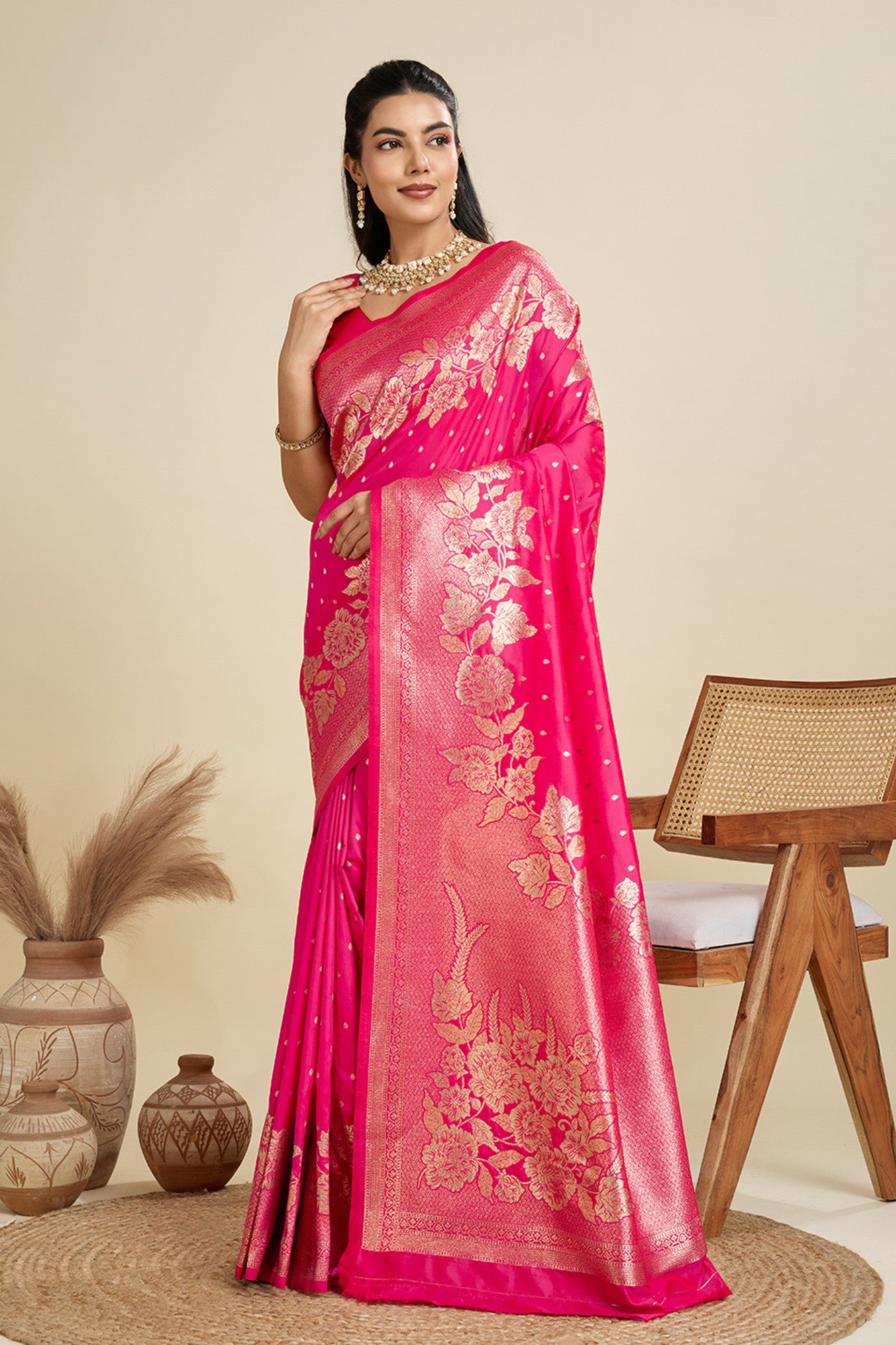 MySilkLove Dewberry Pink Zari Woven Soft Kanjivaram Saree