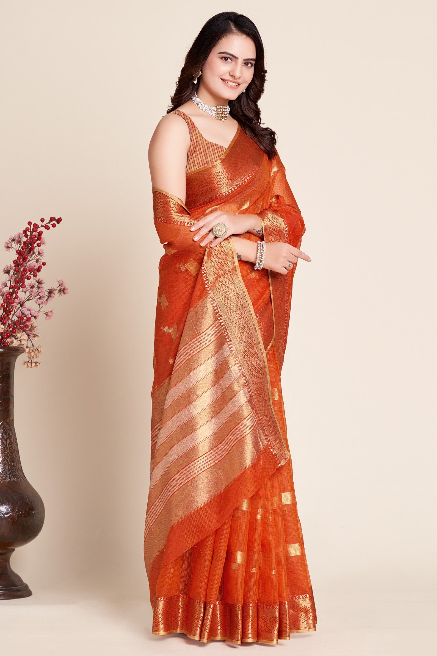 MySilkLove Spanish Orange Woven Manipuri Silk Saree