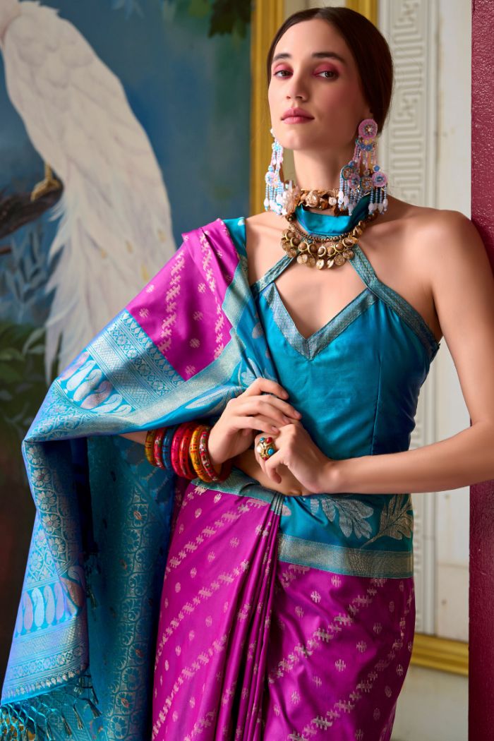 MySilkLove Mulberry Purple and Blue Banarasi Soft Silk Saree