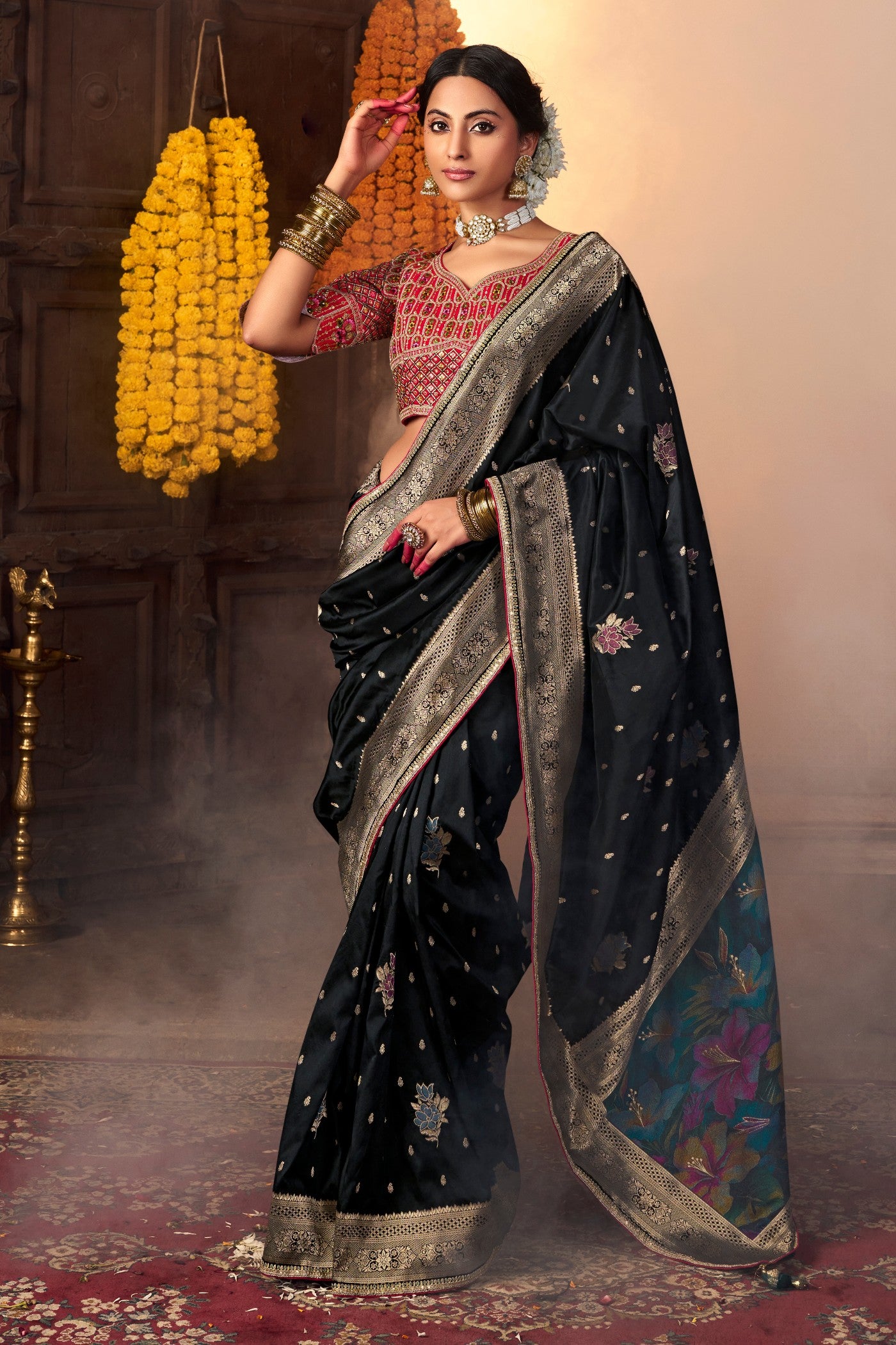 Buy MySilkLove Eerie Black Designer Banarasi Saree Online