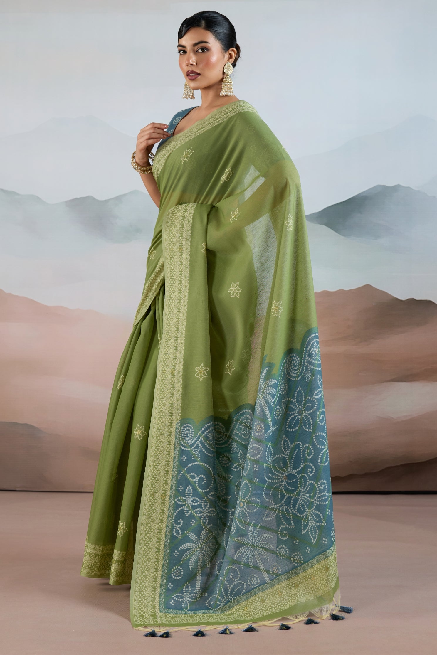 Buy MySilkLove Moss Green Handloom Cotton Saree Online