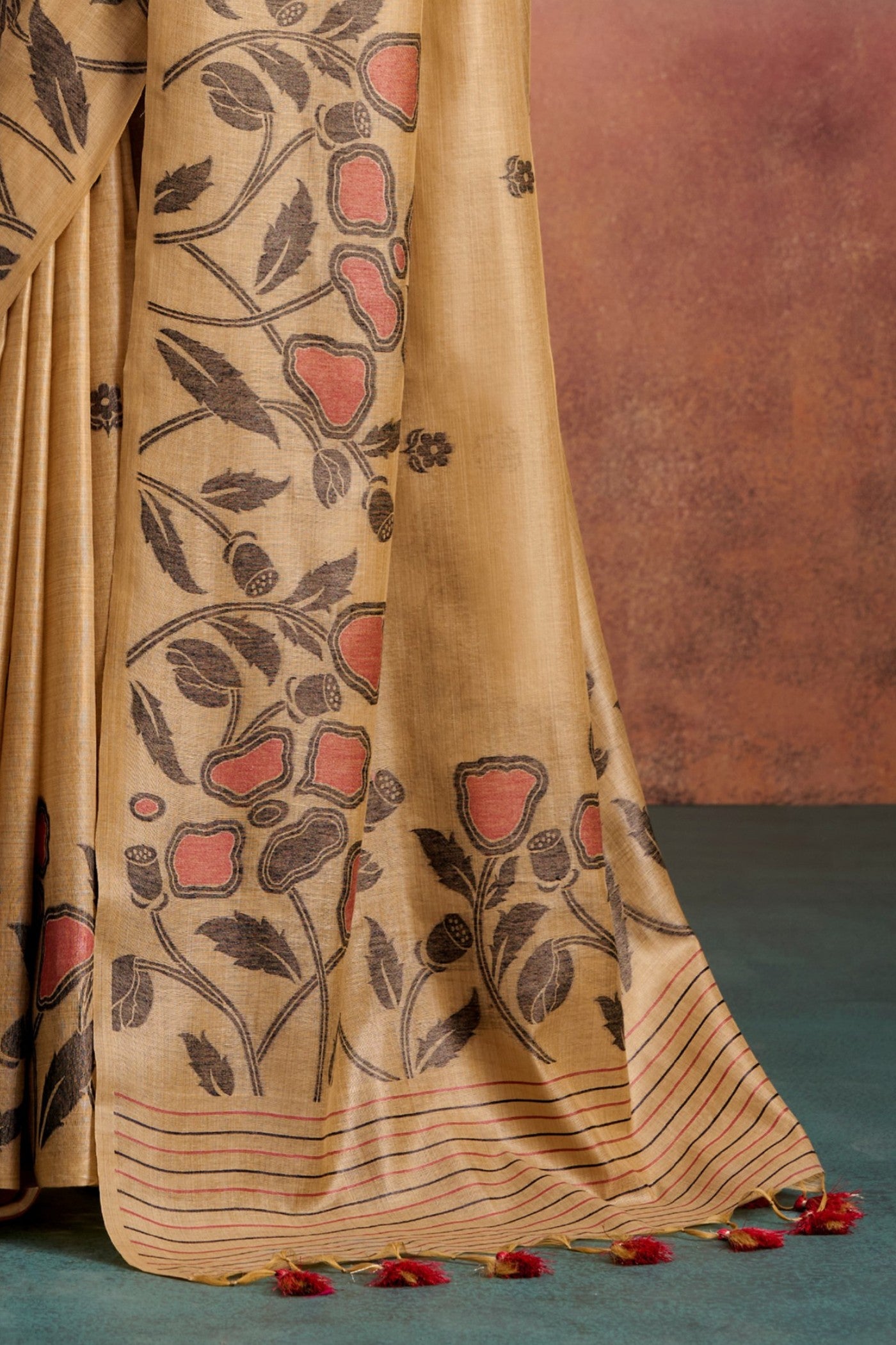 Buy MySilkLove Bistre Cream Handloom Modal Silk Saree Online