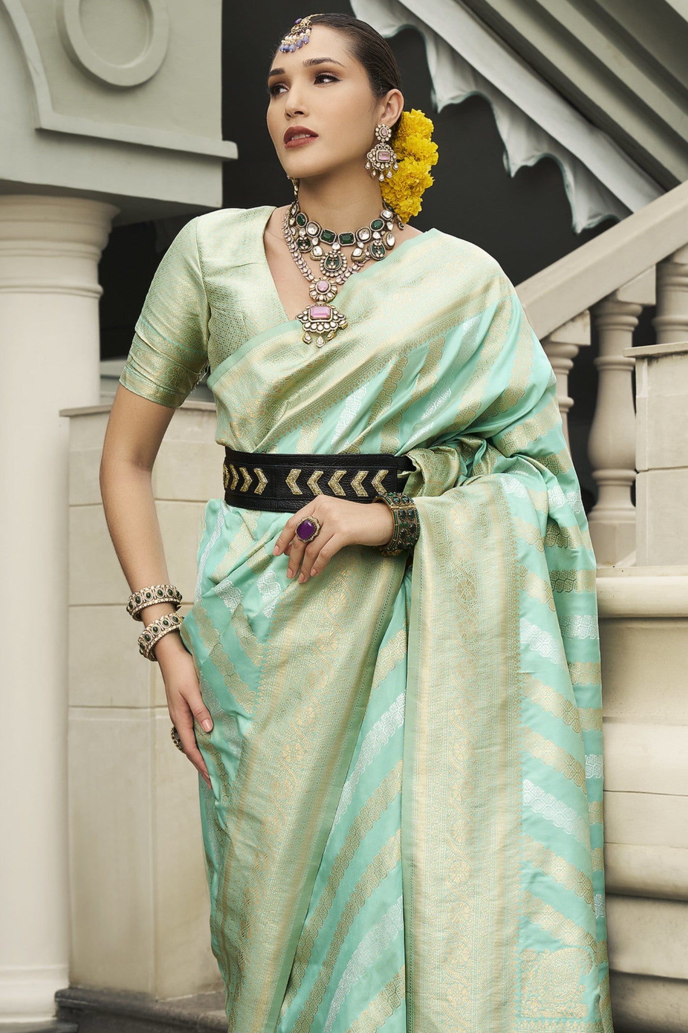 Buy MySilkLove Rainee Green Woven Banarasi Saree Online