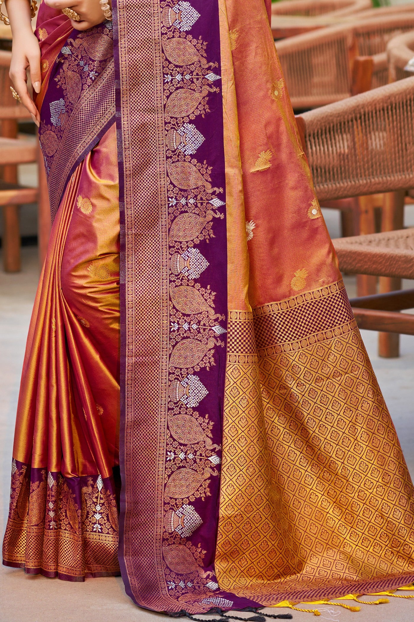 Buy MySilkLove Rust Orange Woven Banarasi Saree Online