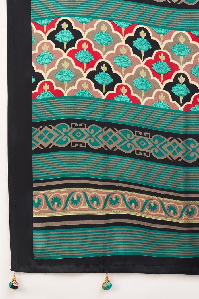 Buy MySilkLove Wild Blue and Black Modal Satin Printed Silk Saree Online