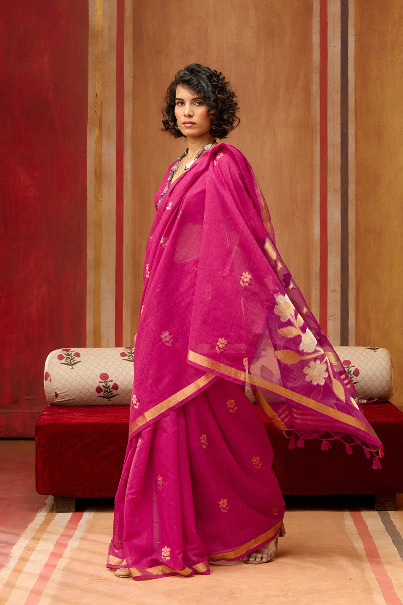 Buy MySilkLove Baby Pink Handloom Munga Cotton Saree Online
