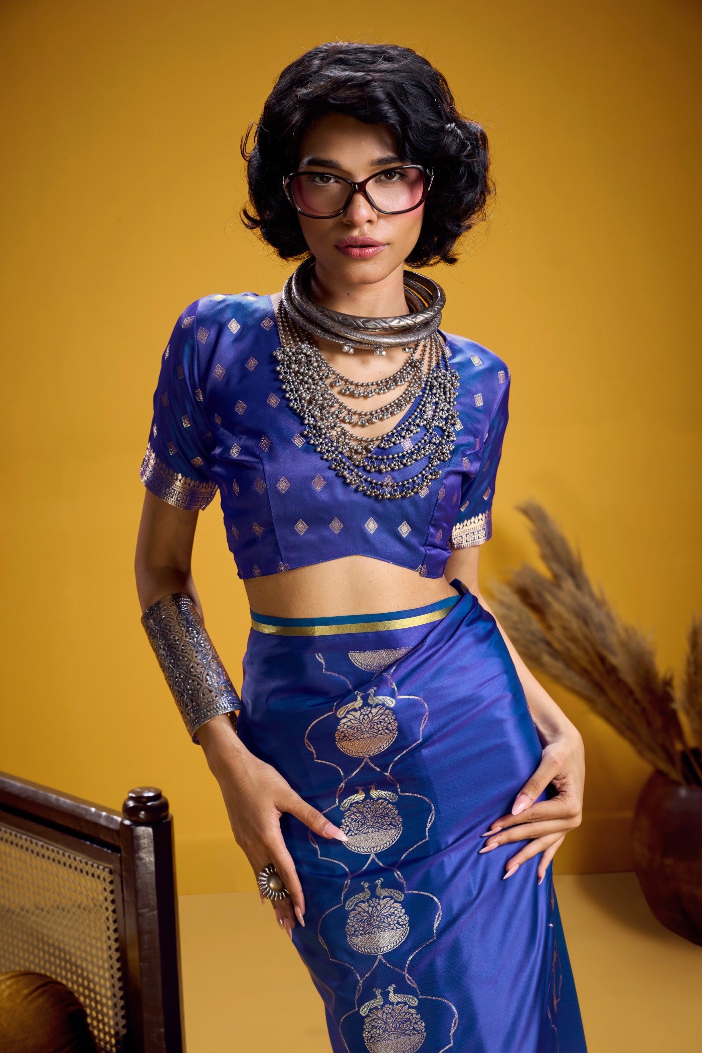 Buy MySilkLove Celtic Blue Handloom Satin Silk Saree Online