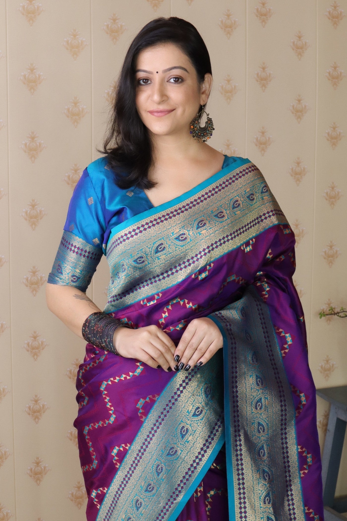 Buy MySilkLove Northwestern Purple Banarasi Handloom Saree Online