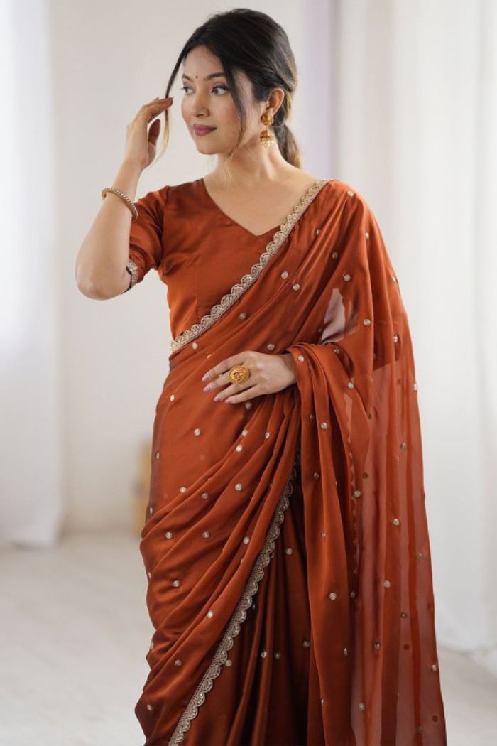 MySilkLove Smashed Pumpkin Orange Georgette Partywear Saree