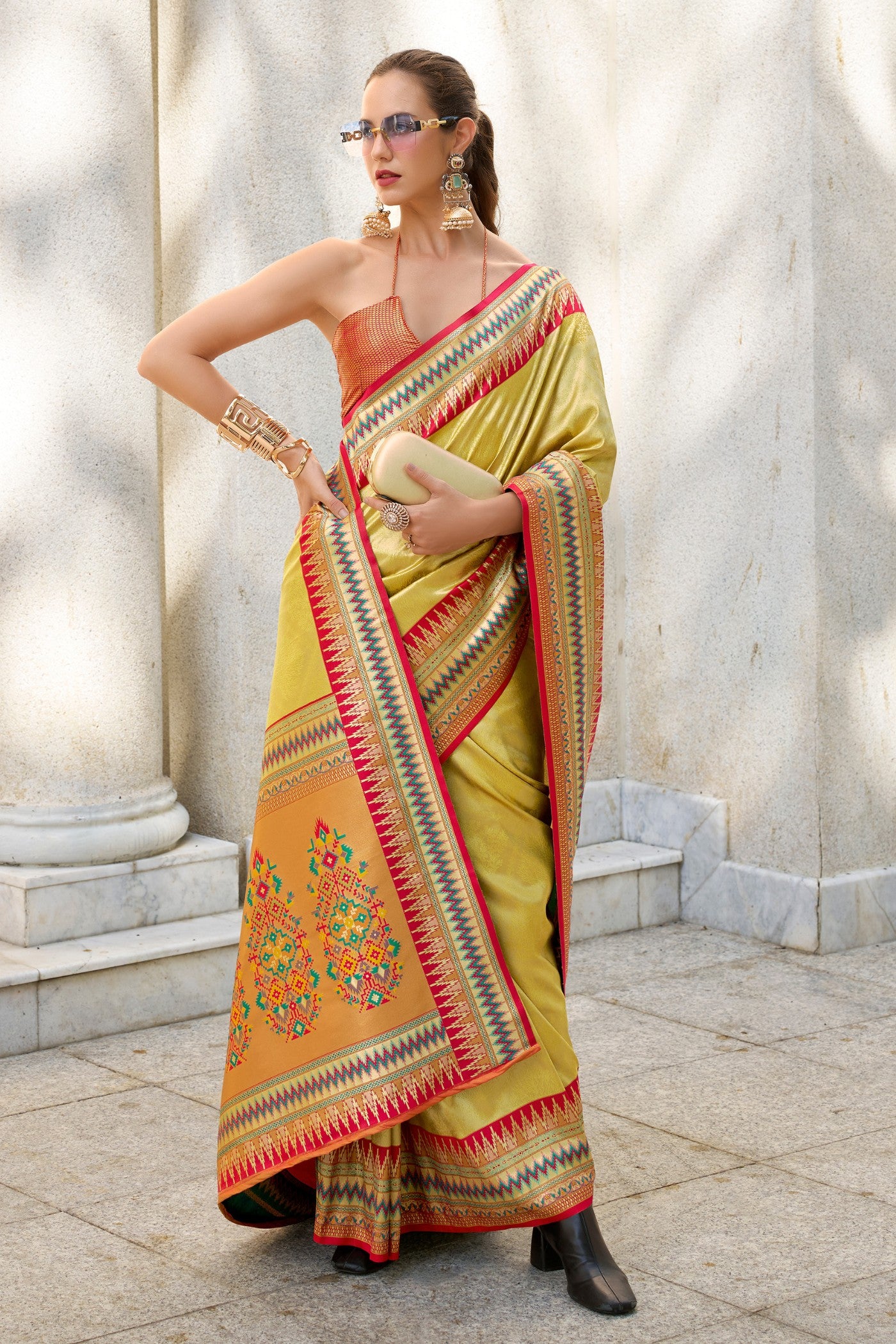 Buy MySilkLove Dijon Yellow Tissue Handloom Saree Online