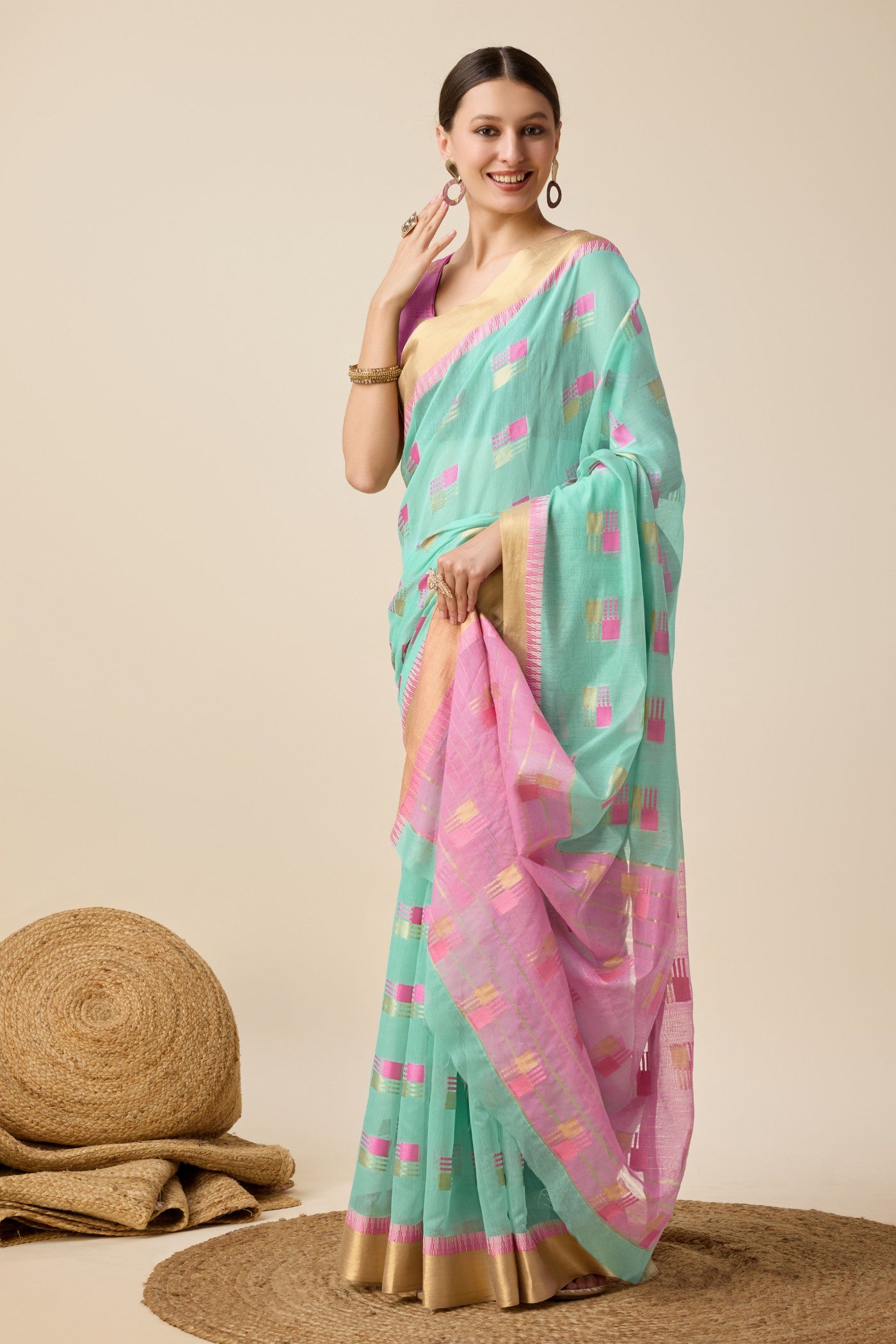 Buy MySilkLove Petwer Blue Cotton Soft Silk Saree Online
