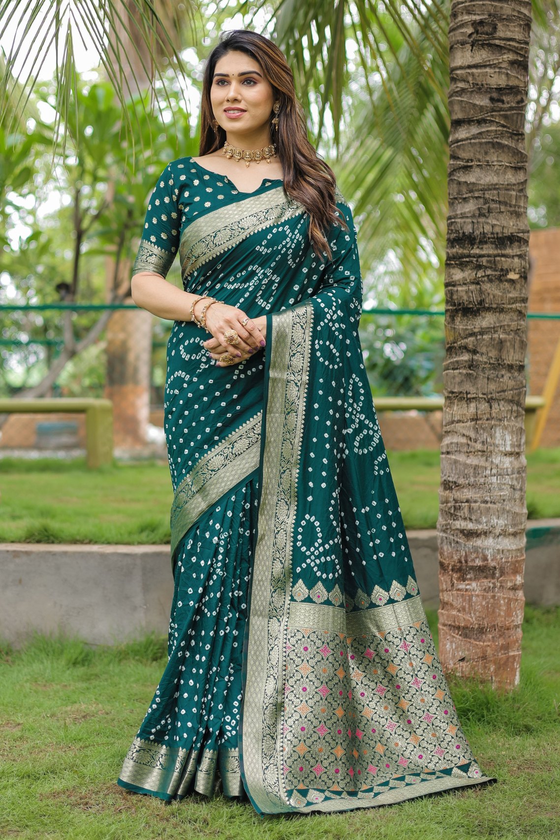 Buy MySilkLove Firefly Green Woven Bandhani Dola Silk Saree Online