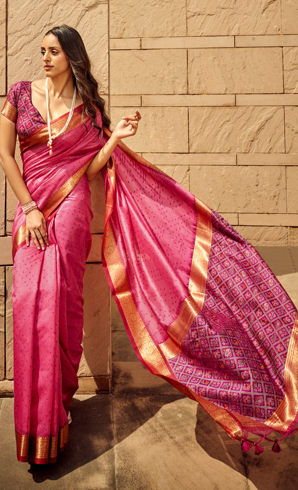 Blush Pink Woven Banarasi Silk Saree – MySilkLove