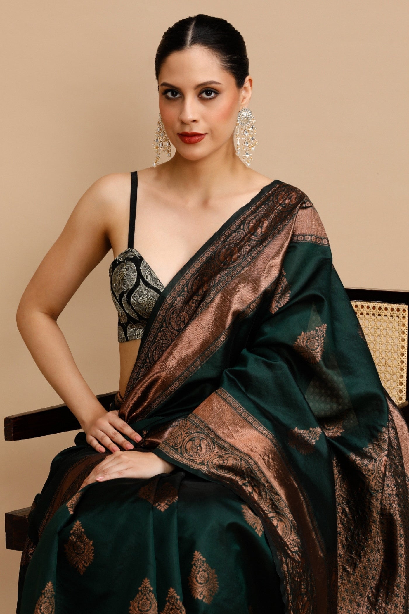 MySilkLove Bright Green Woven Jacquard Lichi Silk Saree