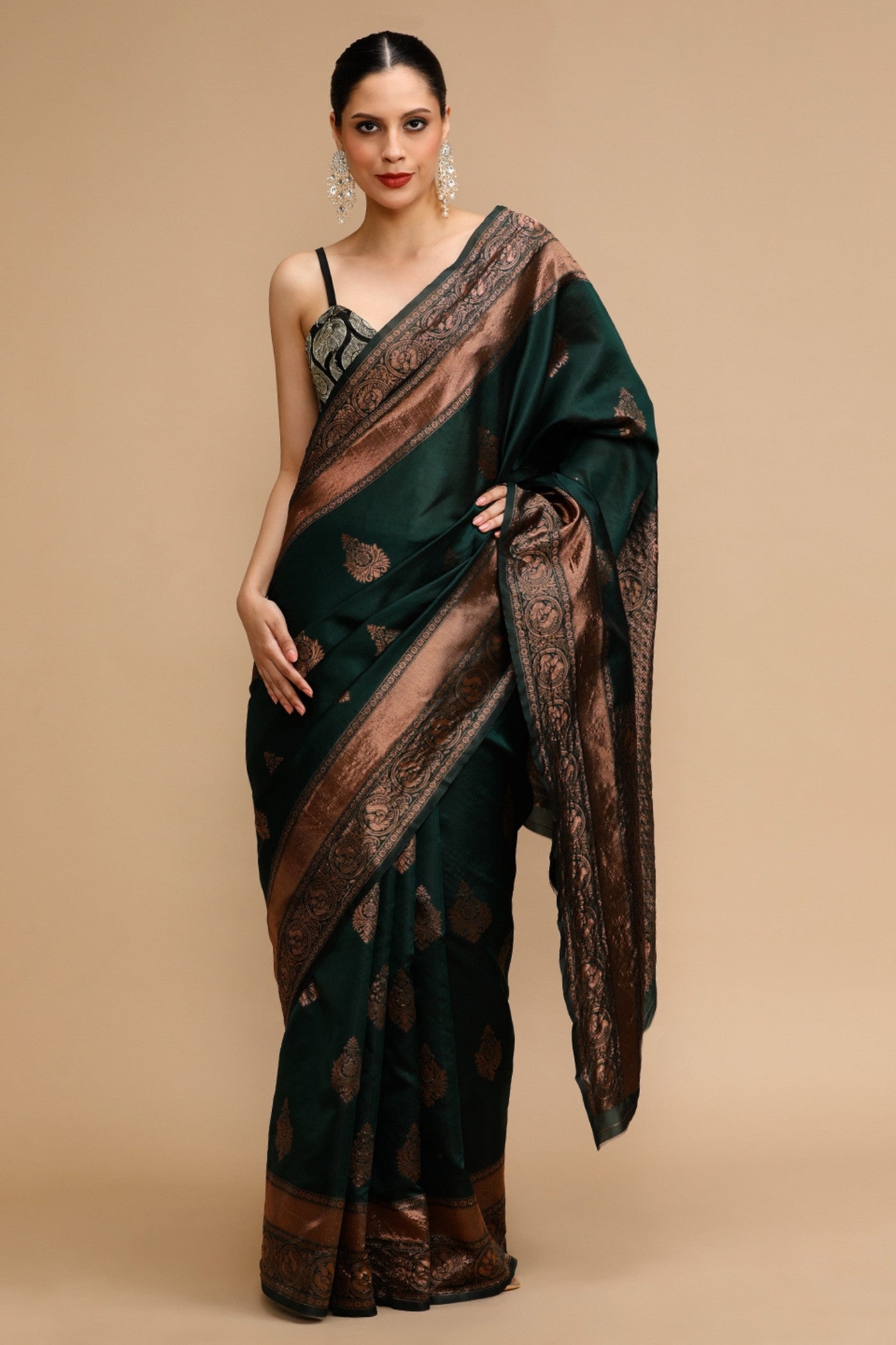 Buy MySilkLove Bright Green Woven Jacquard Lichi Silk Saree Online