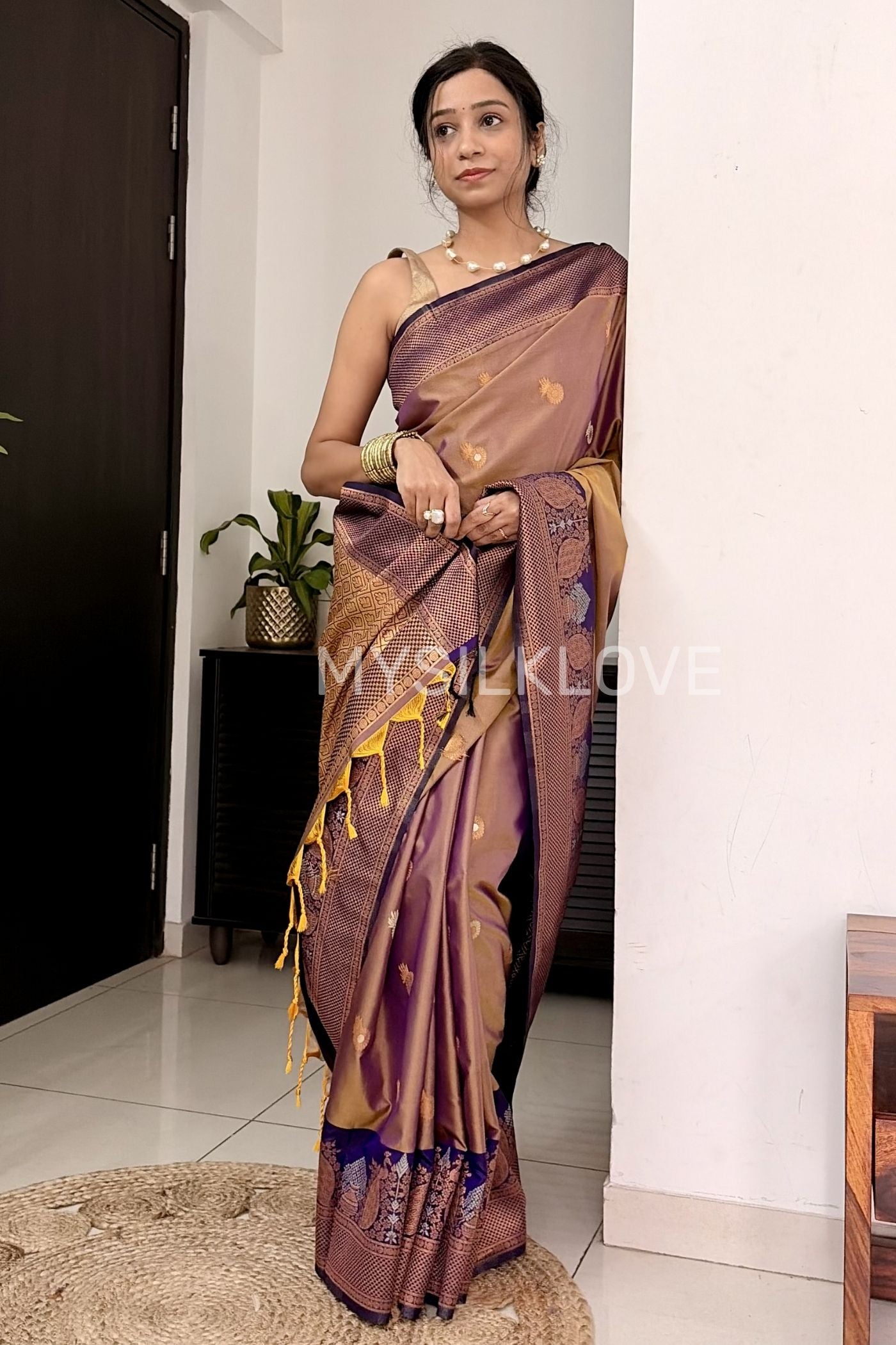 Buy MySilkLove Cosmic Purple Woven Banarasi Saree Online