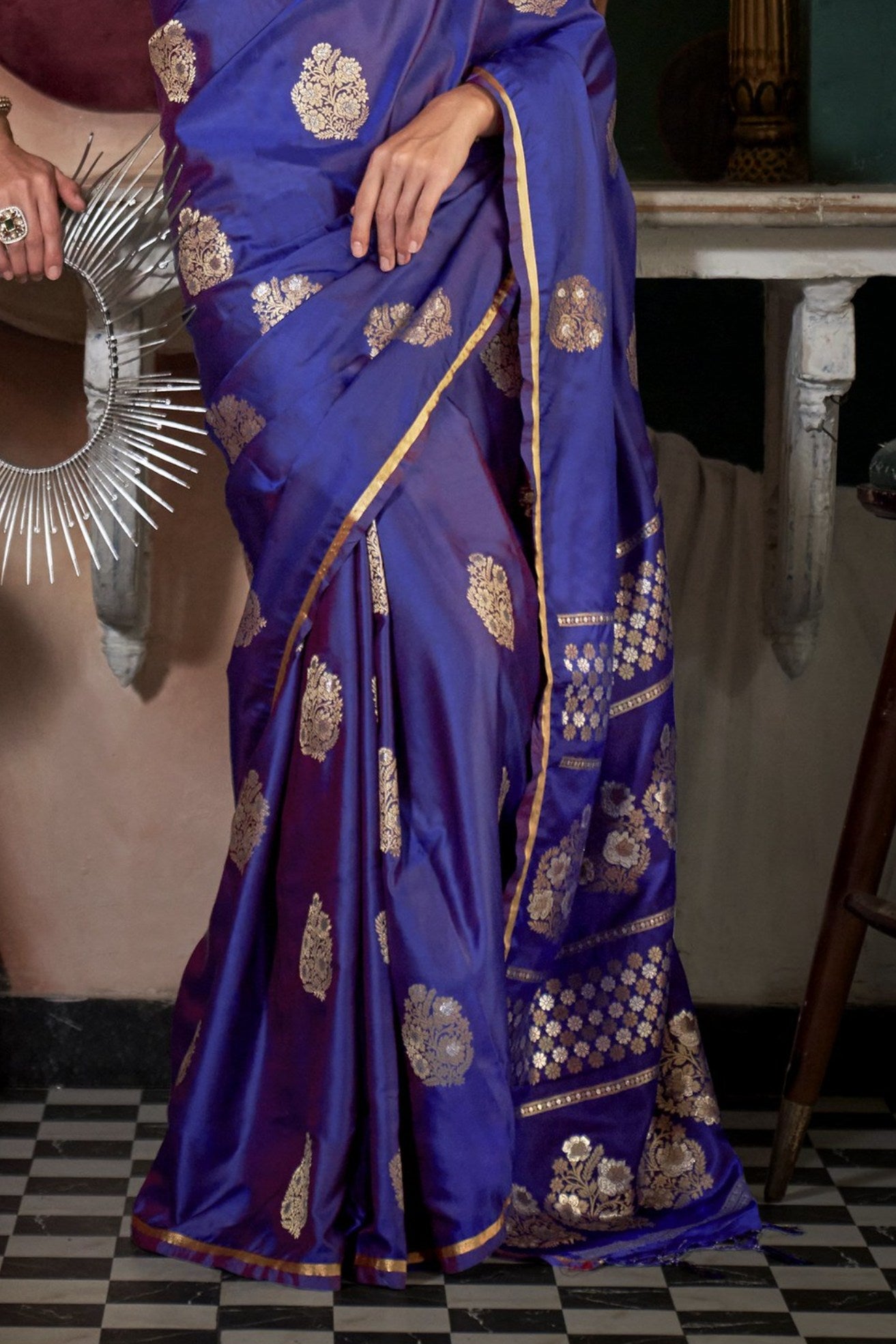 Buy MySilkLove Butterfly Bush Purple Banarasi Handloom Satin Saree Online