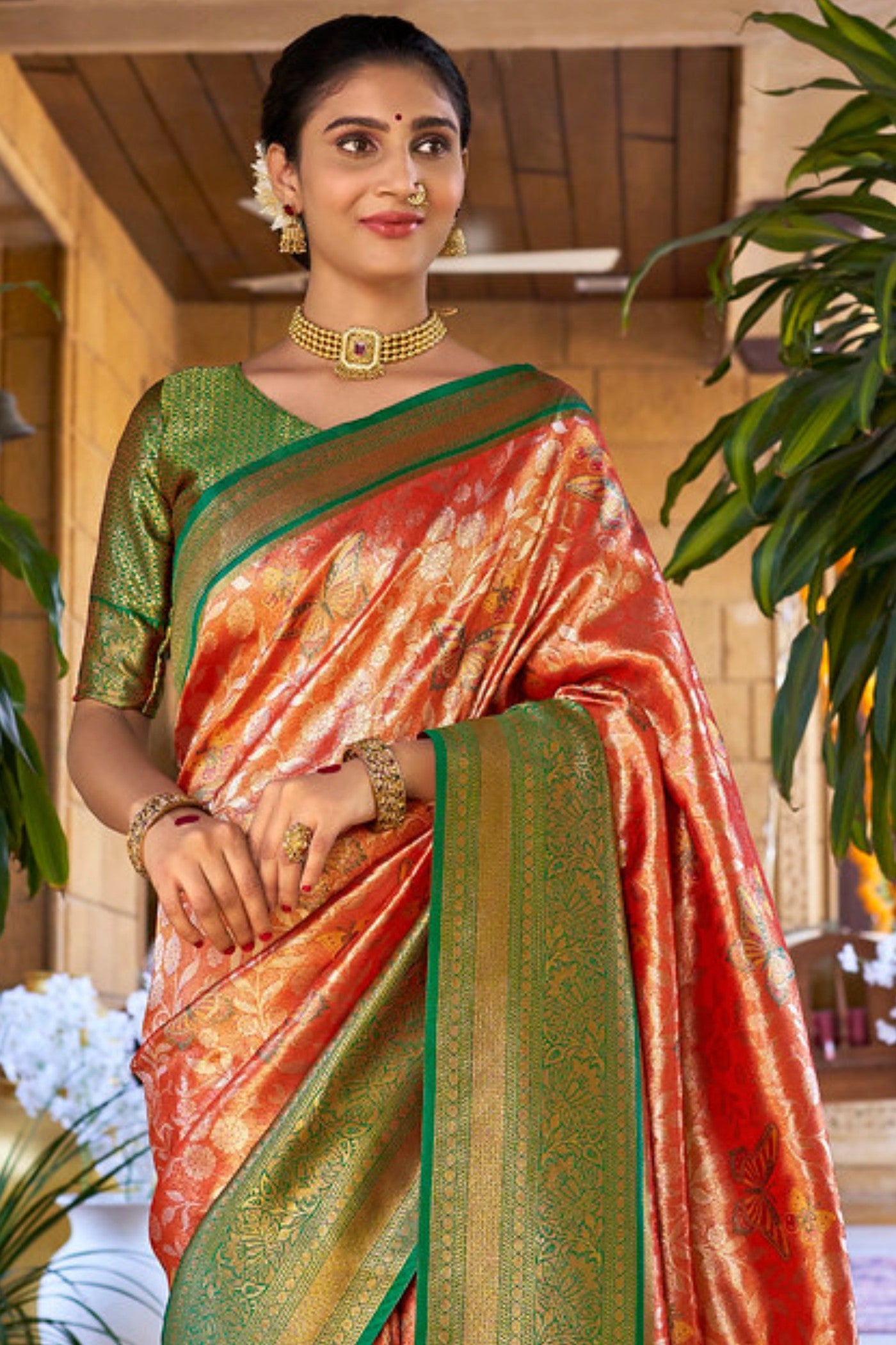 Buy MySilkLove Copper Orange Woven Kanjivaram Saree Online