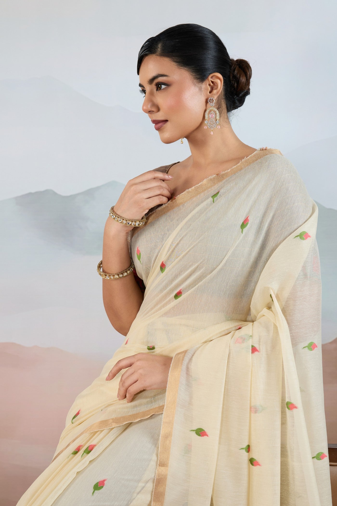 MySilkLove White Smoke Cotton Handloom Pichwai Saree