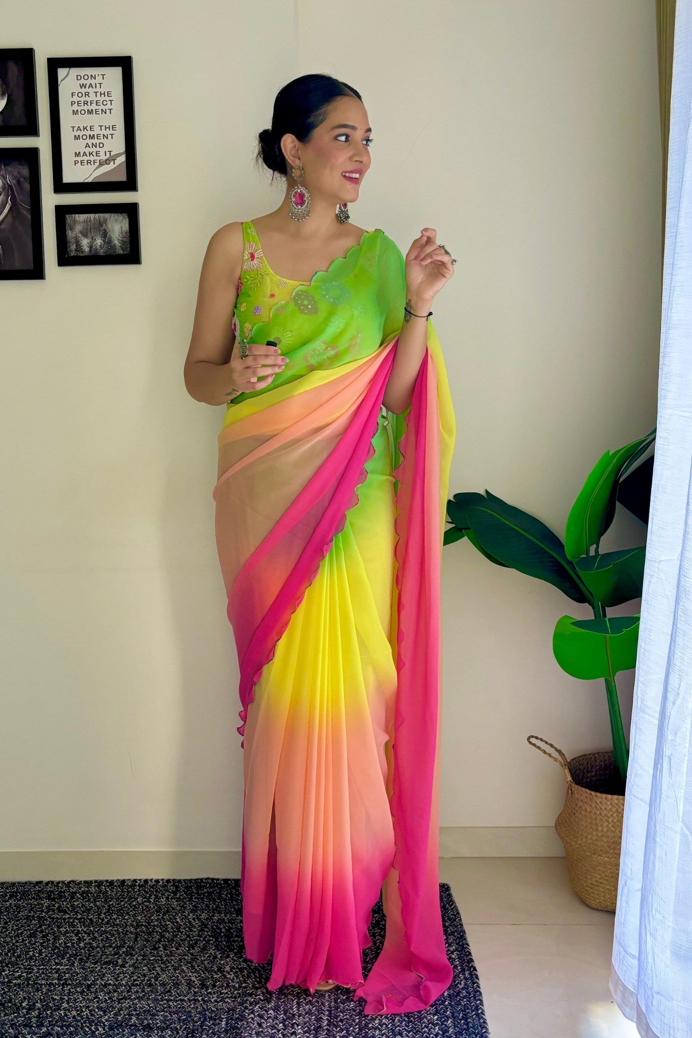 Buy MySilkLove Multicolor Green Georgette Saree Online