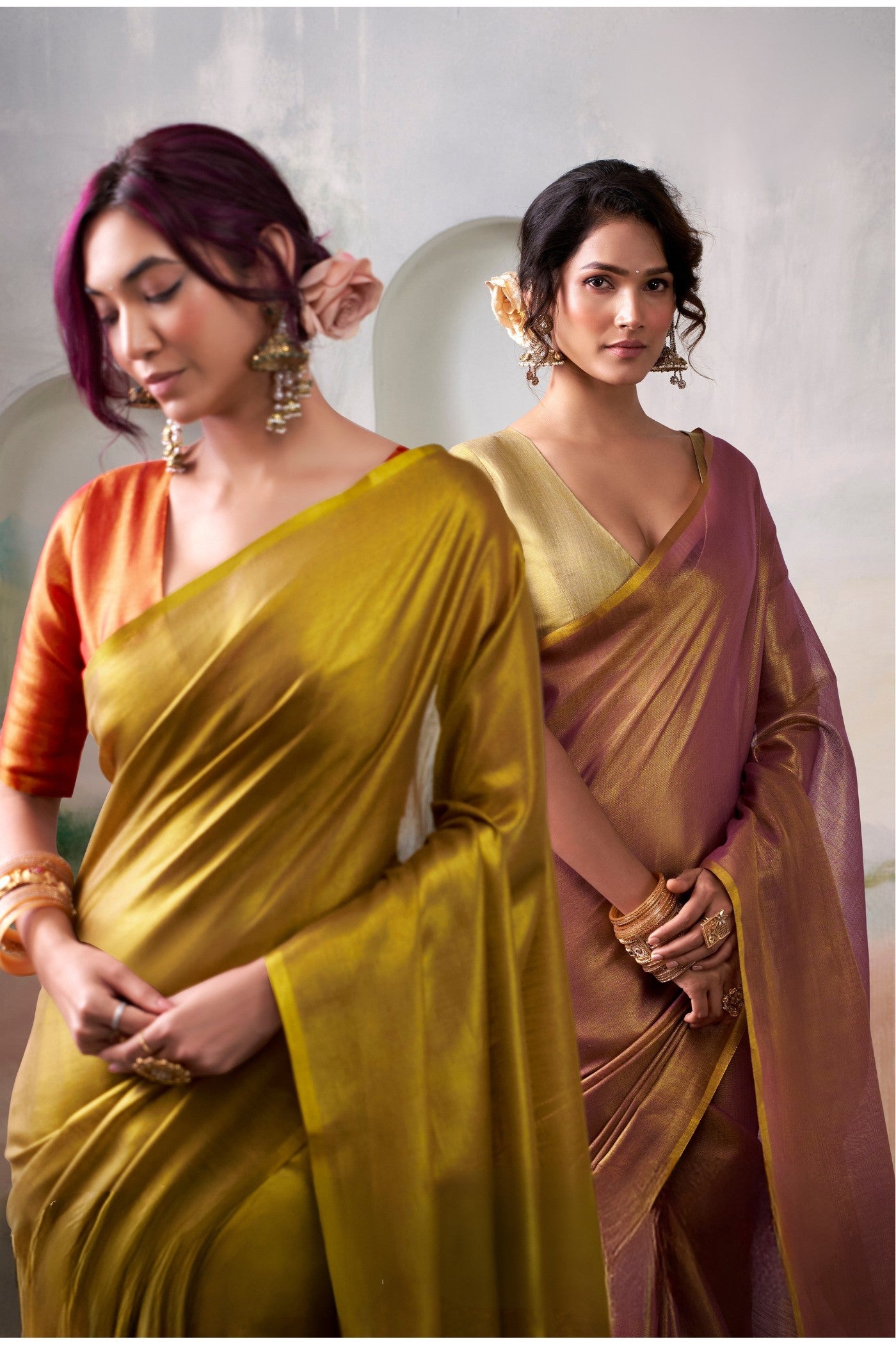 Buy MySilkLove Pecan Brown Handloom Tissue Saree Online