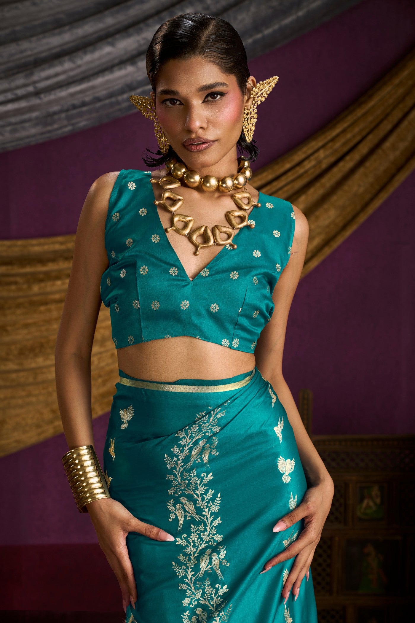 Buy MySilkLove Spring Green Handloom Satin Silk Saree Online