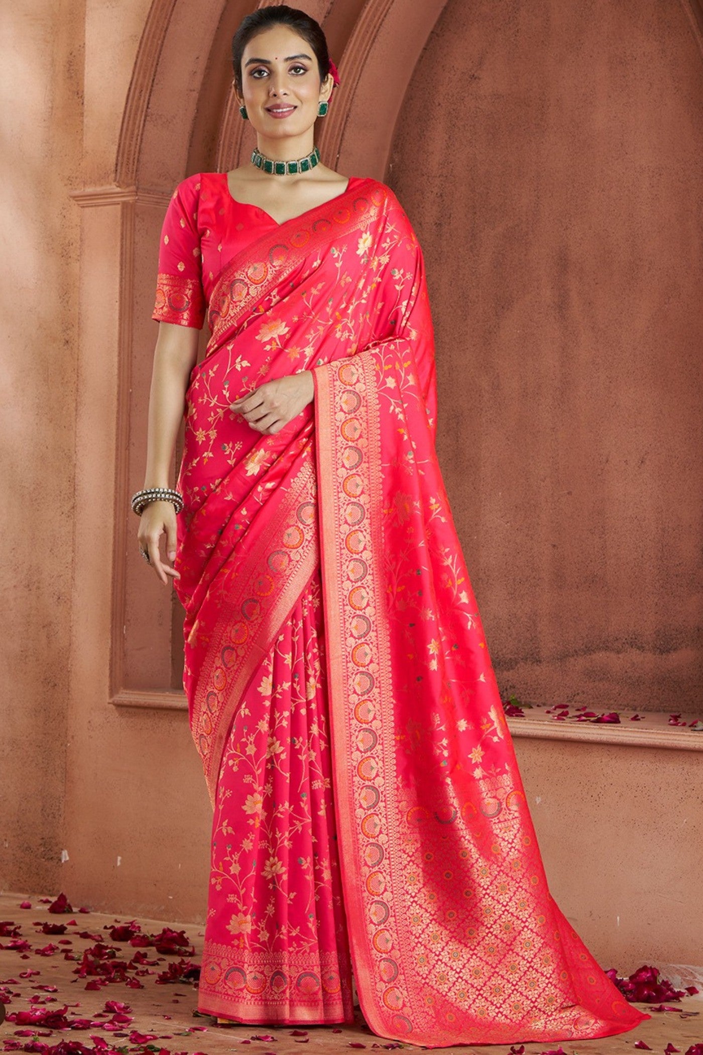 Buy MySilkLove Rose Pink Woven Banarasi Saree Online