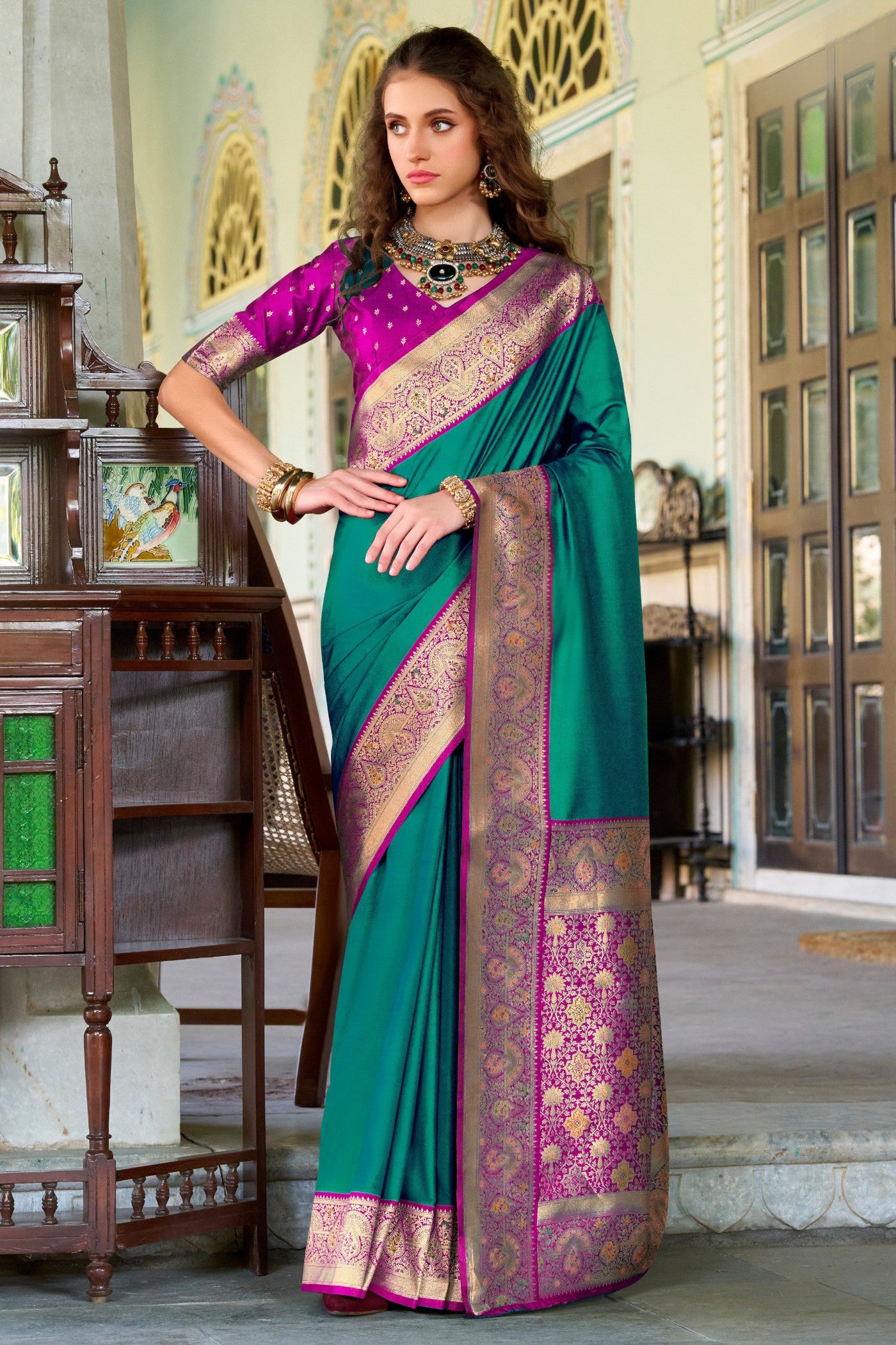 Buy MySilkLove Cadmium Green Woven Banarasi Soft Silk Saree Online