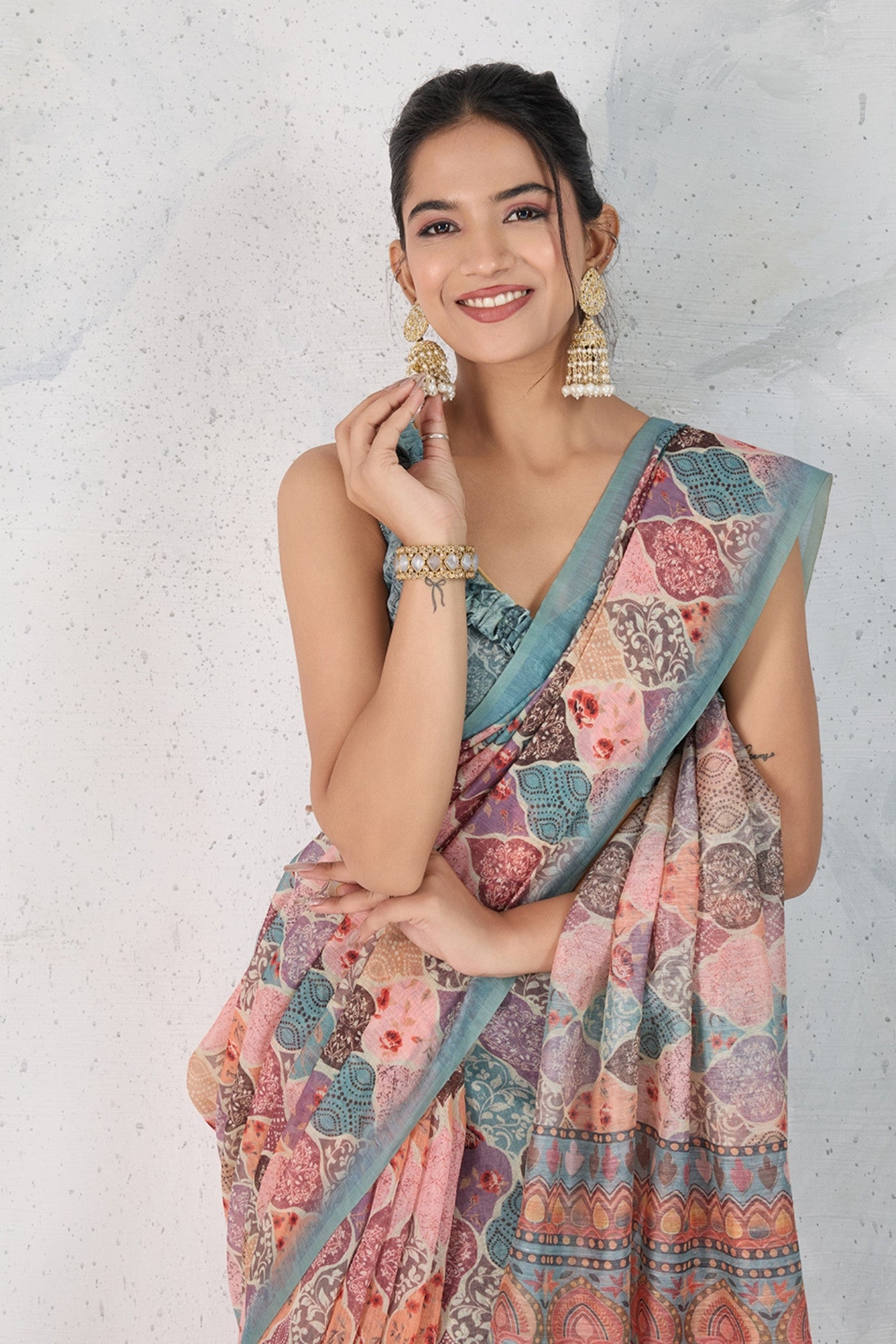 Buy MySilkLove Dusty Peach Digital Printed Saree Online