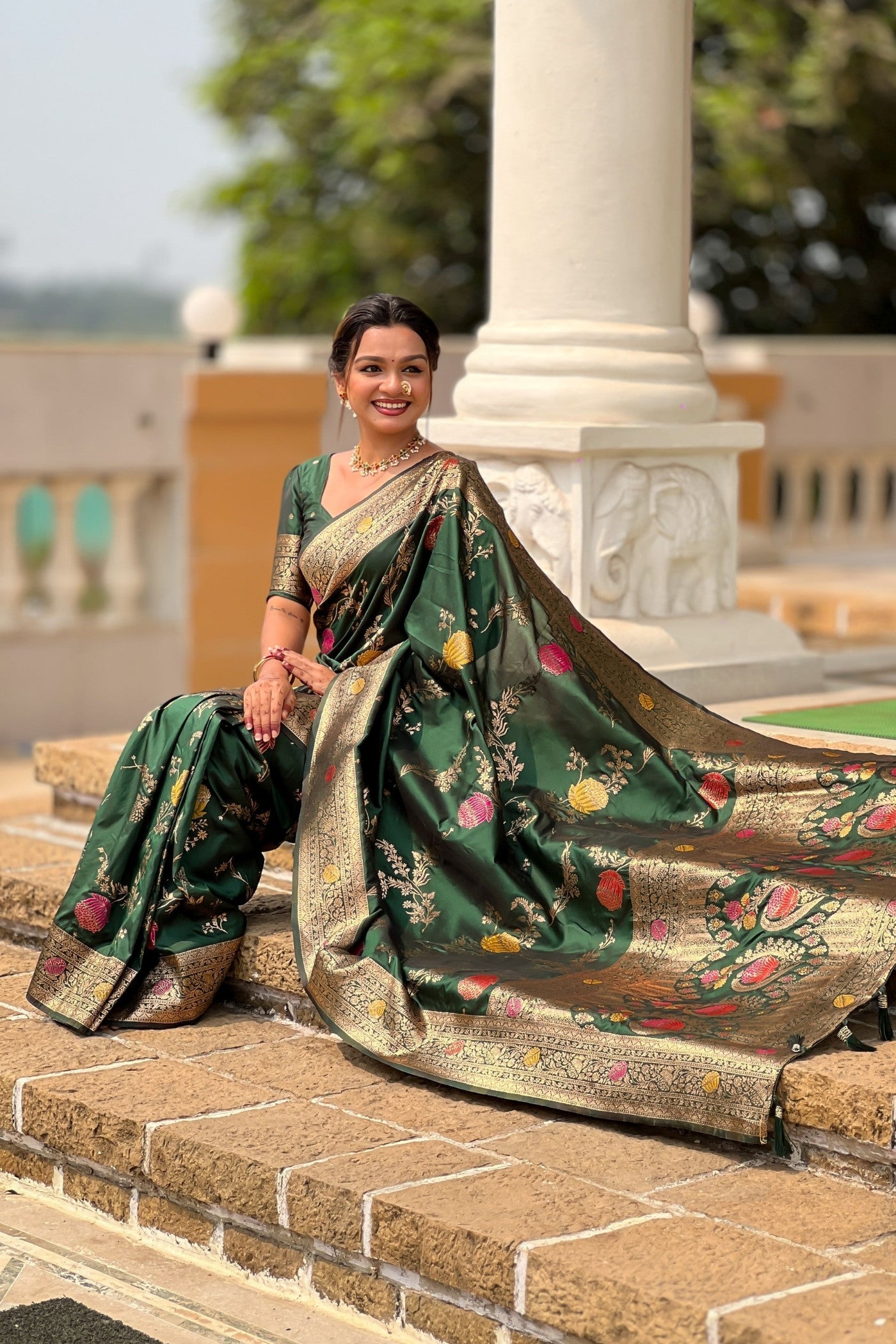 Buy MySilkLove Fern Green Woven Banarasi Saree Online