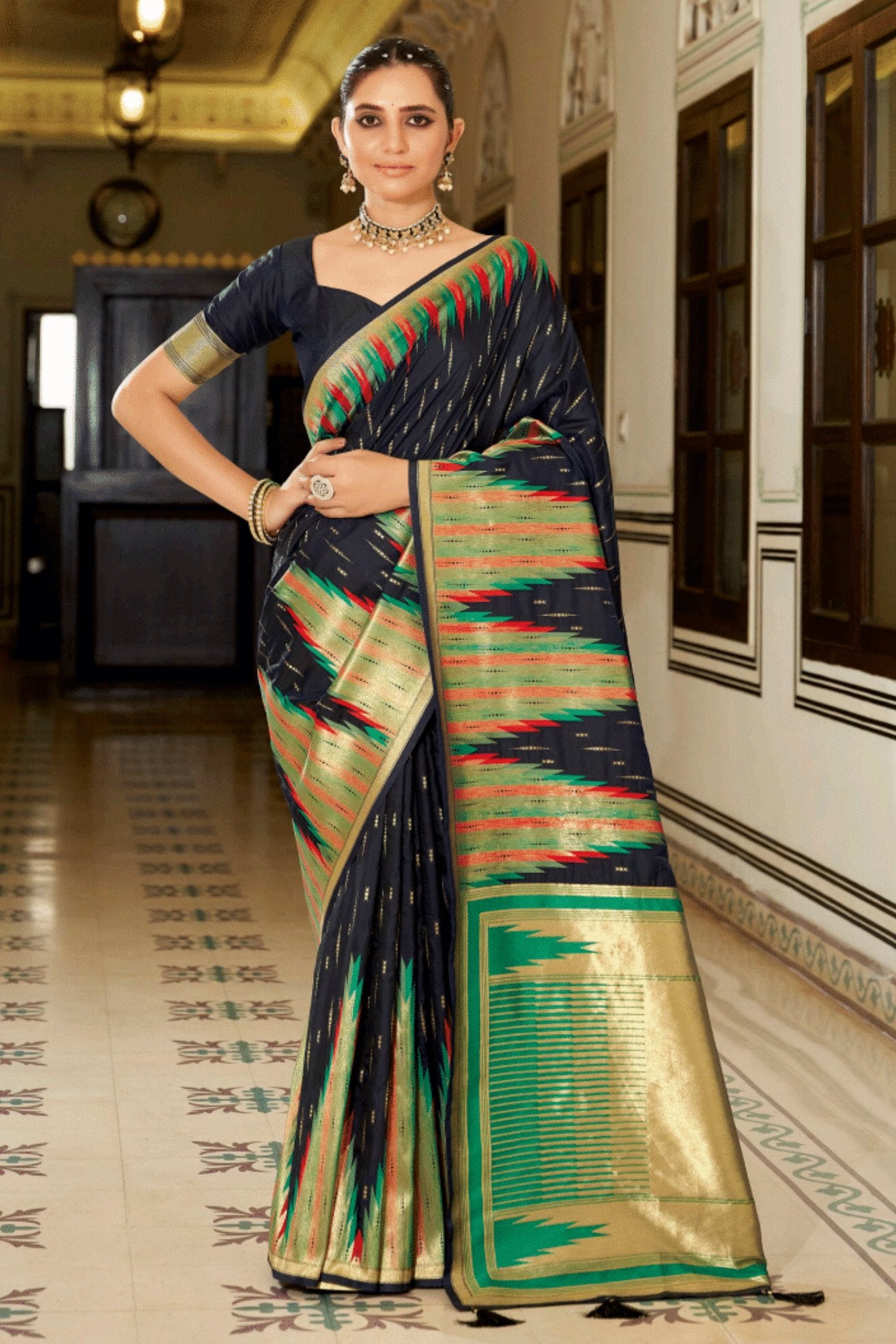 Buy MySilkLove Ink Black Woven Tussar Silk Saree Online