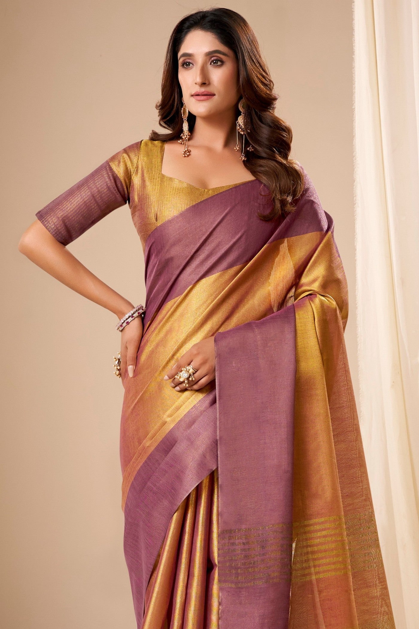 Buy MySilkLove Trombone Yellow Handloom Tissue Saree Online