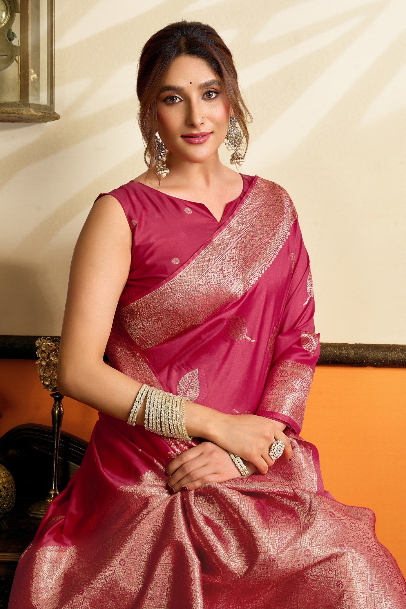 Buy MySilkLove Cherry Pink Woven Banarasi Saree Online