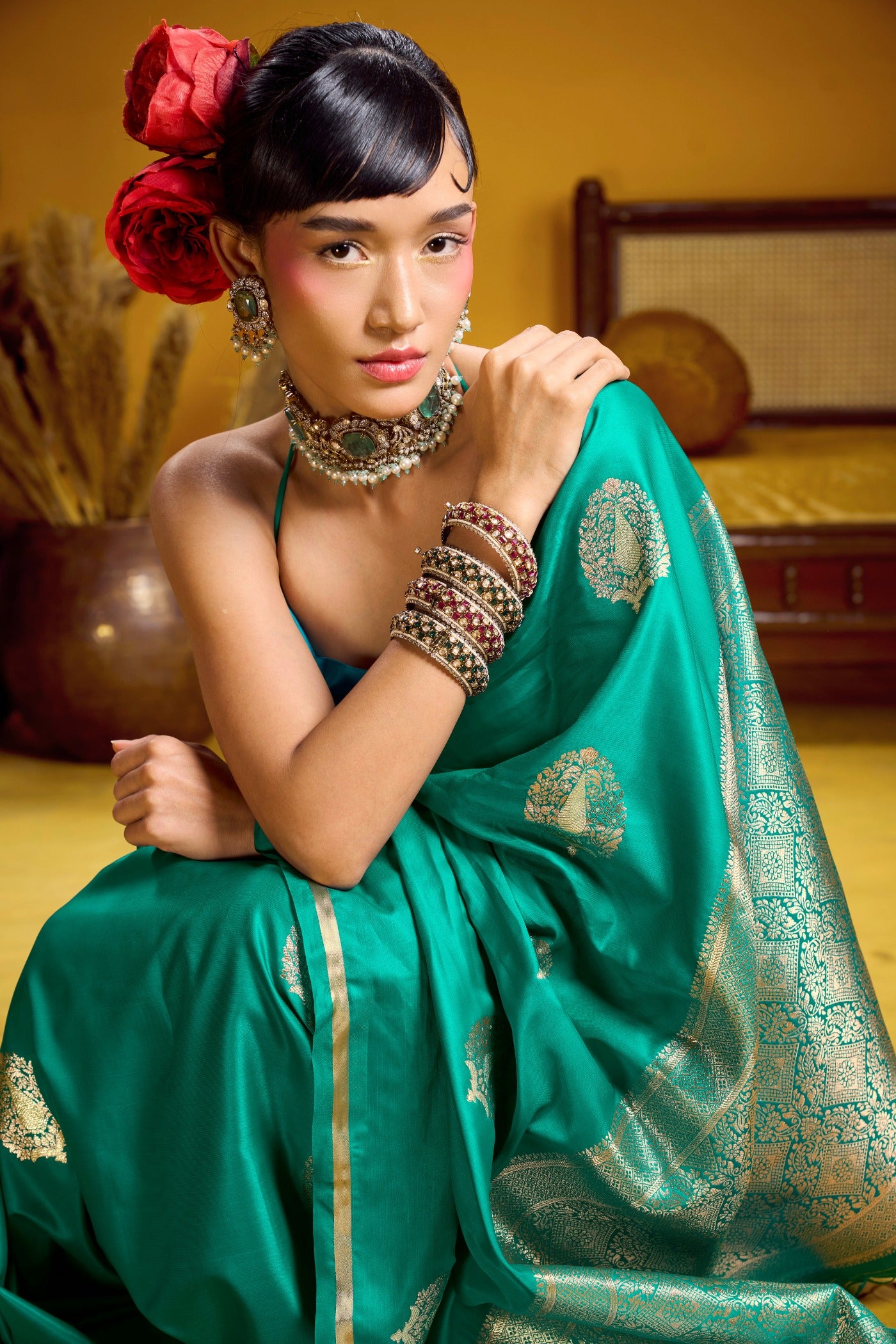 Buy MySilkLove Peacock Blue Handloom Satin Silk Saree Online