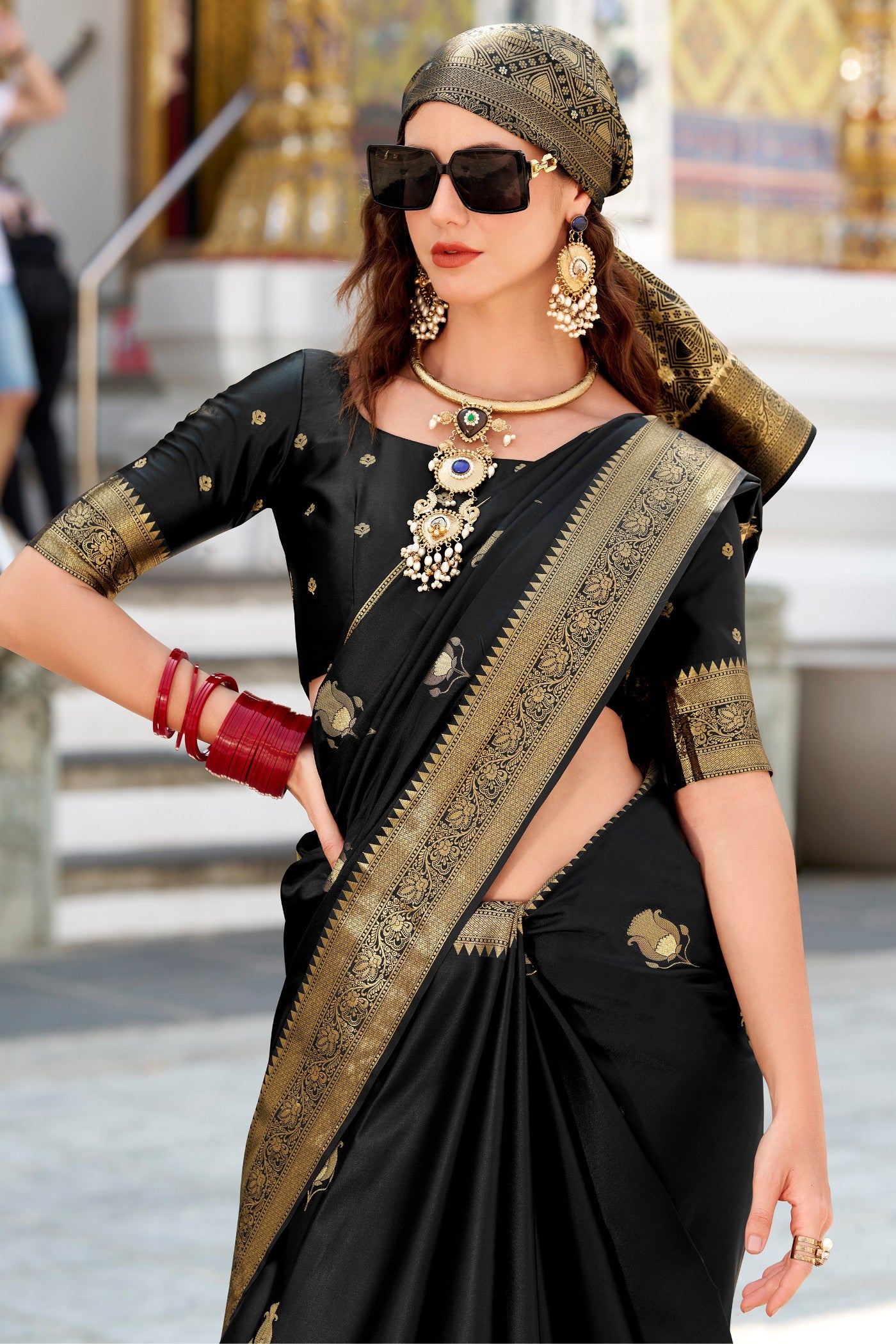 MySilkLove Iridium Black Woven Satin Silk Saree