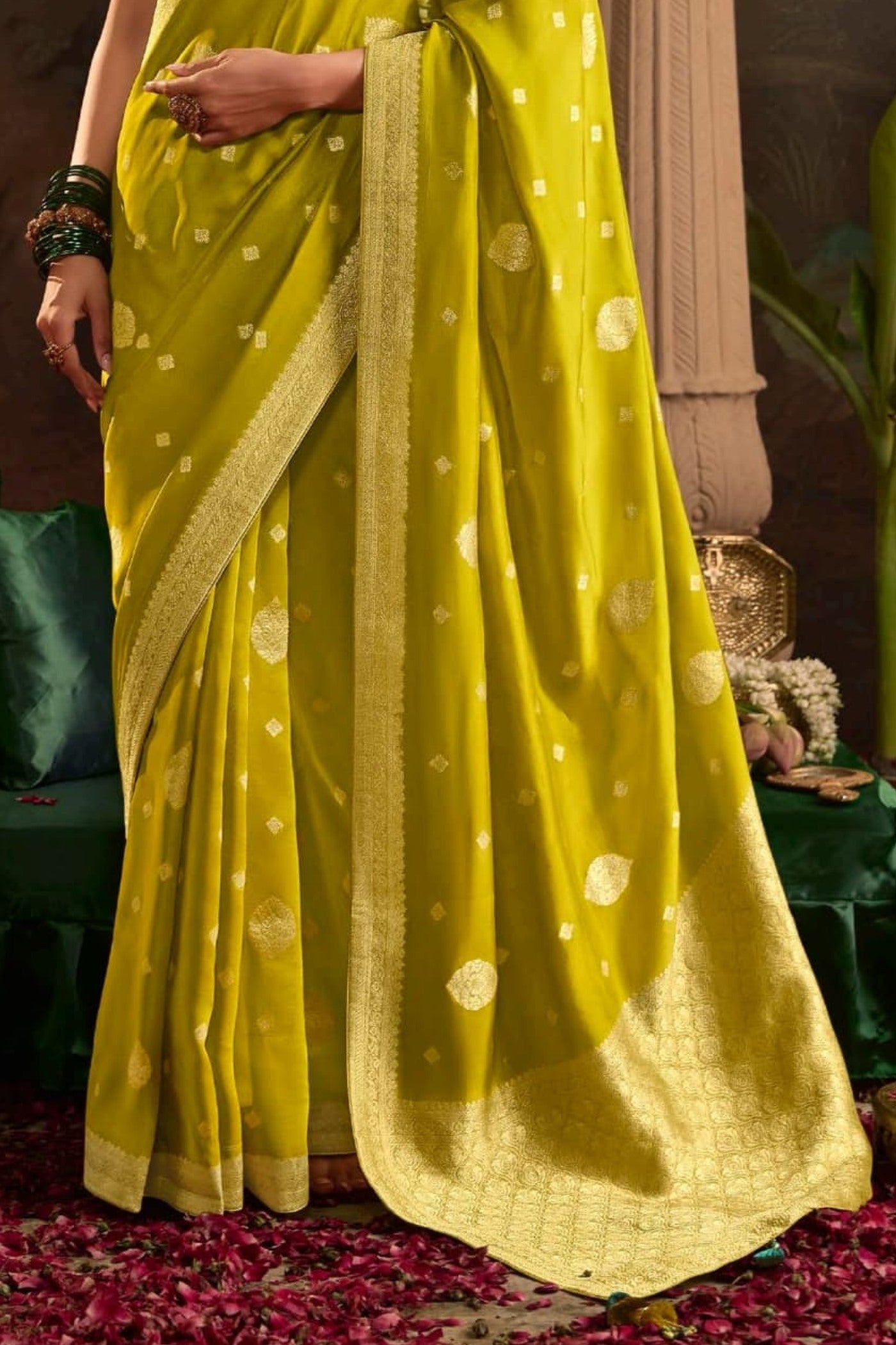 Buy MySilkLove Alpine Yellow Designer Banarasi Dola Silk Saree Online