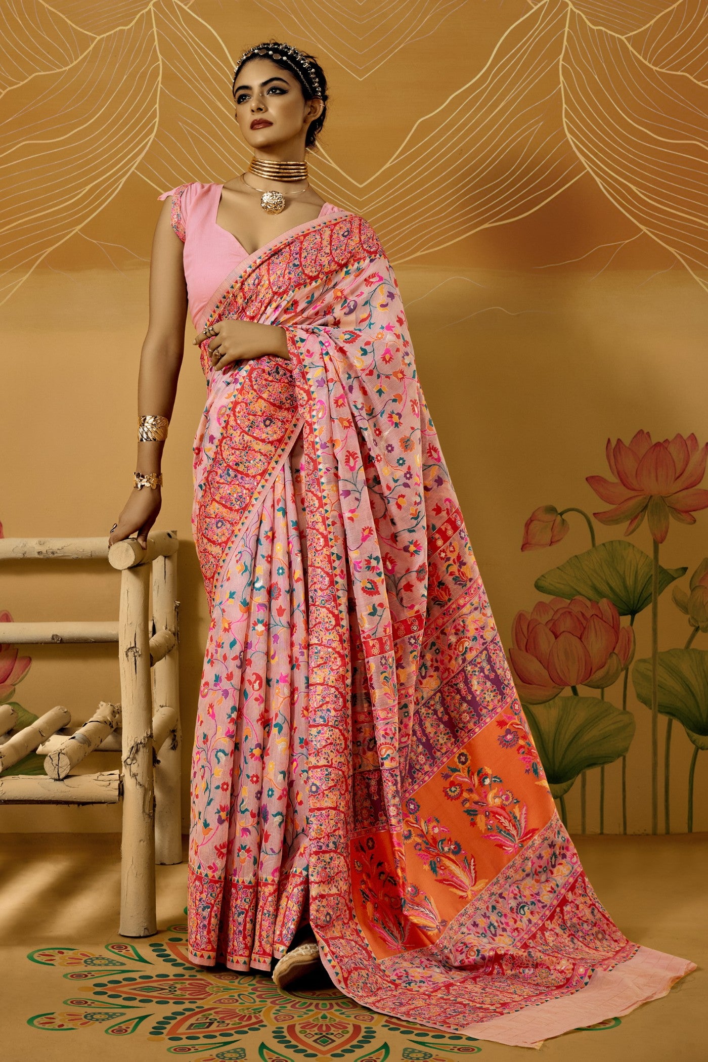 Buy MySilkLove Bubblegum Pink Kashmiri Handloom Jamewar Saree Online