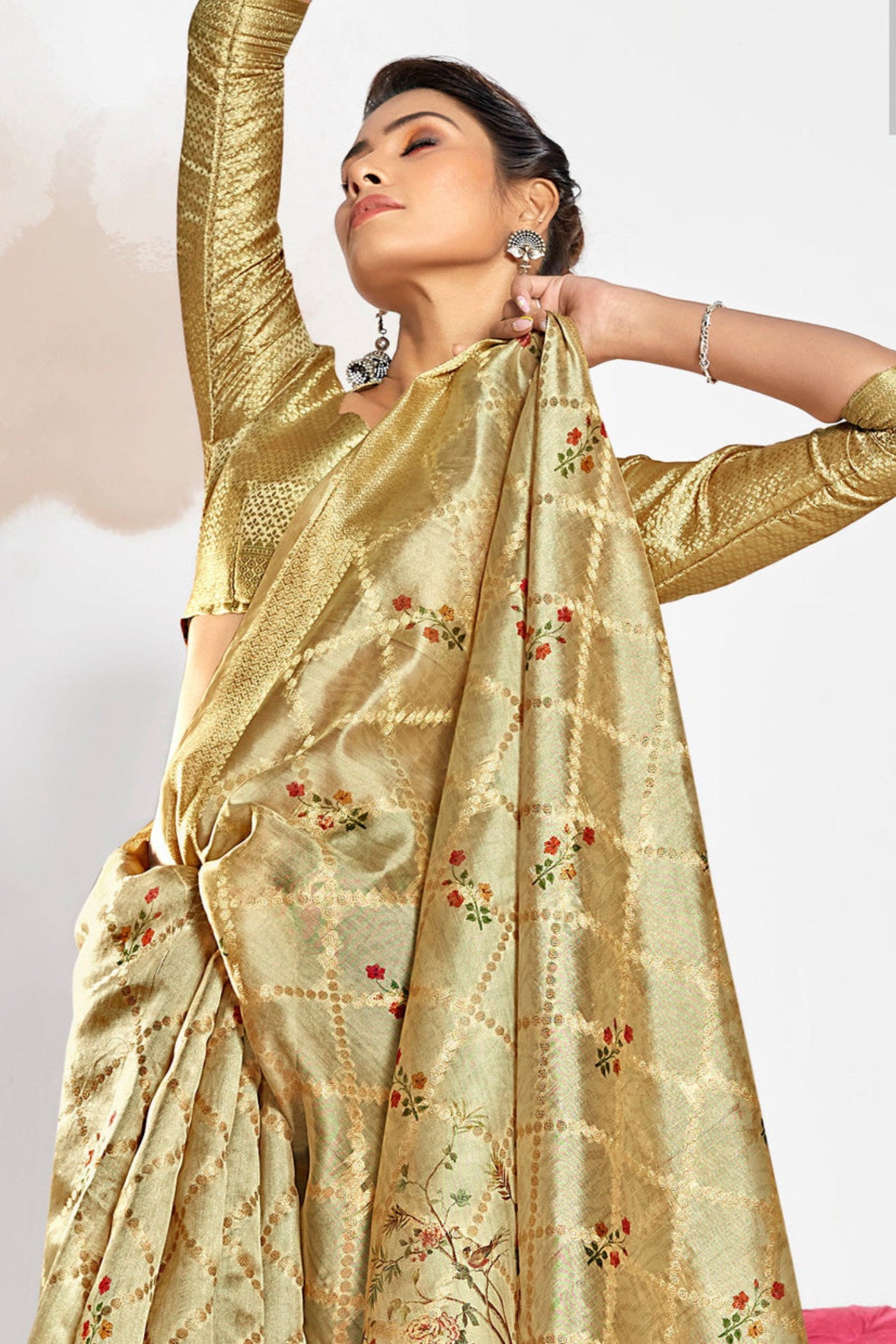 Buy MySilkLove Vanila Cream Digital Printed Banarasi Saree Online