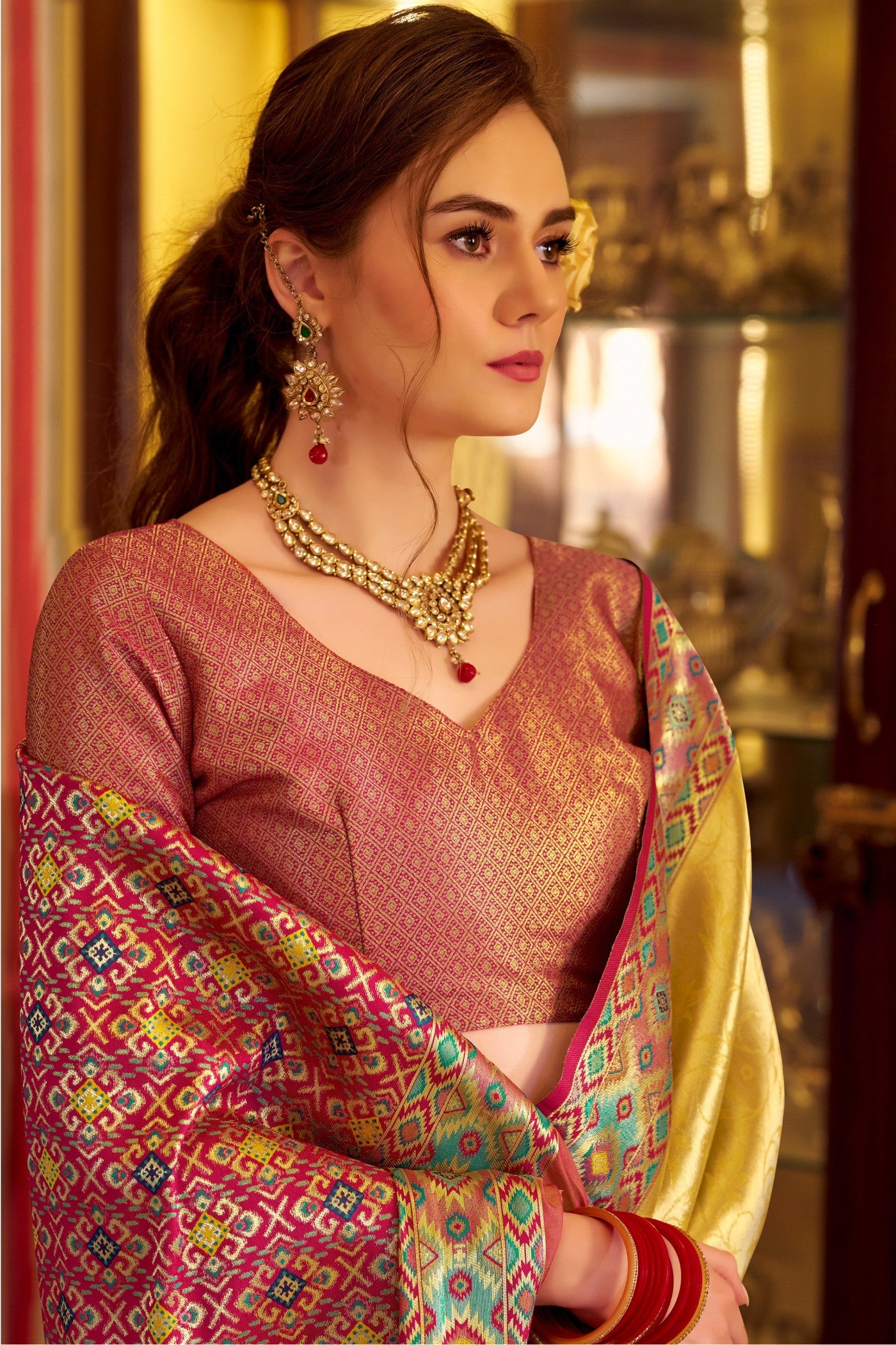 MySilkLove Buttercream Yellow Woven Tissue Patola Silk Saree