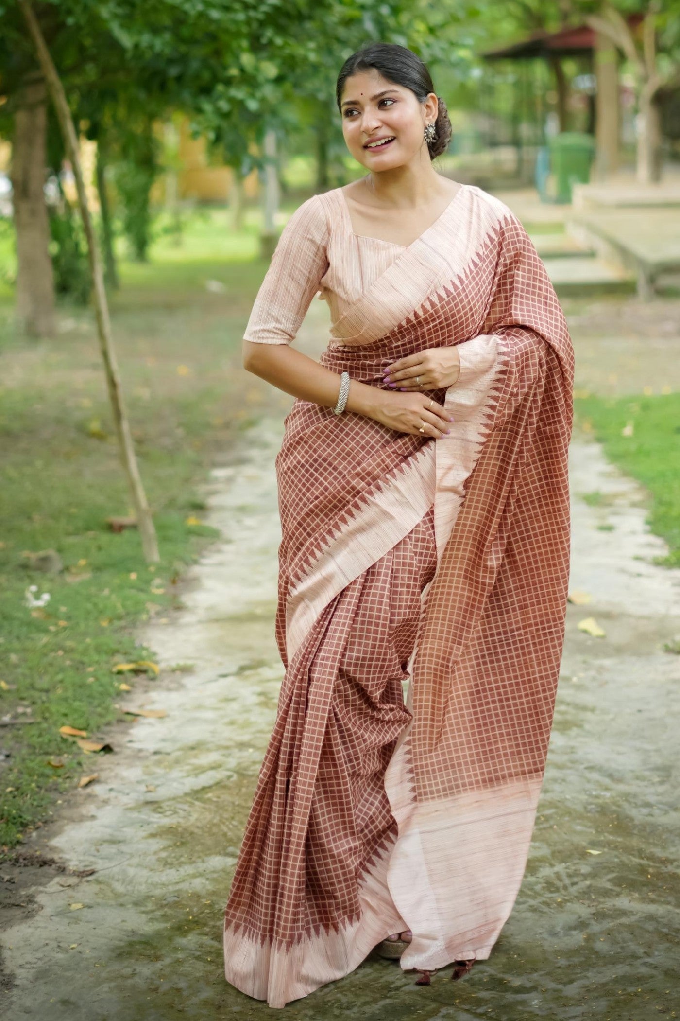 Buy MySilkLove Cookie Brown Printed Raw Silk Saree Online