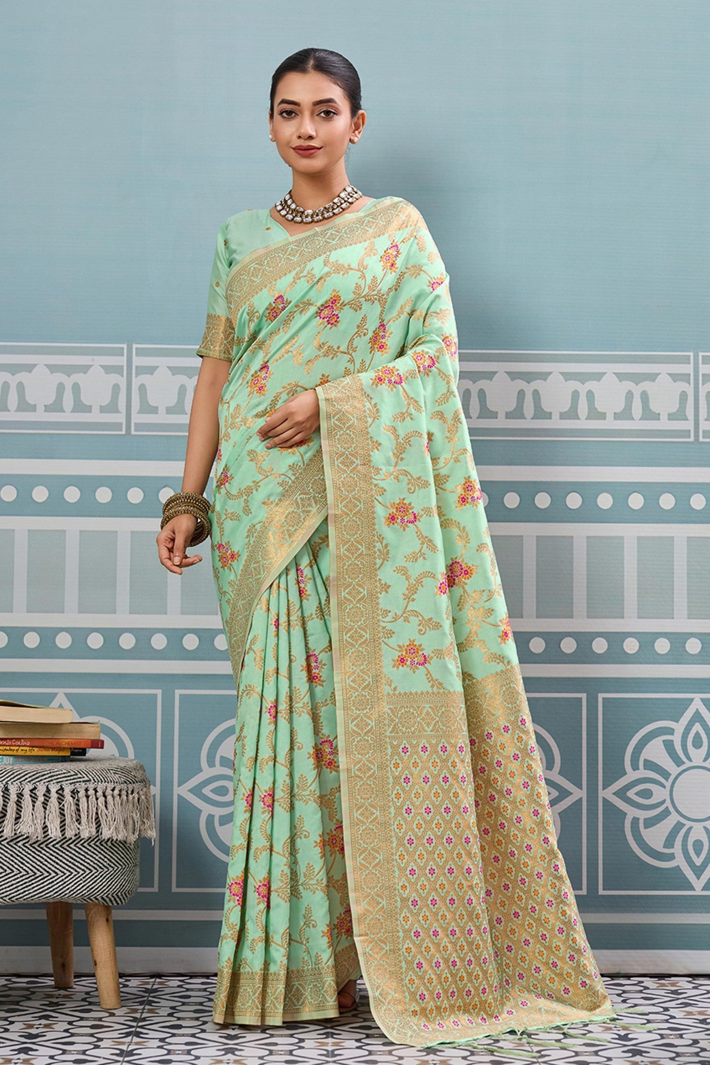 Buy MySilkLove Artichoke Green Woven Banarasi Saree Online